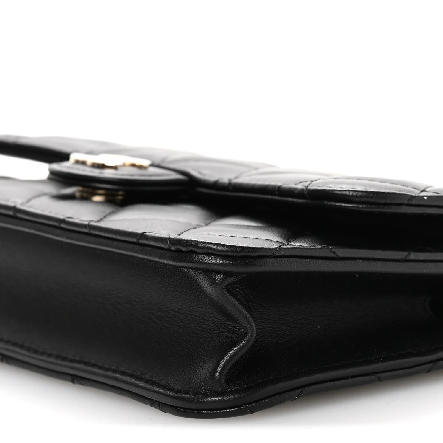 Lambskin Quilted Flap Phone Holder With Chain Black