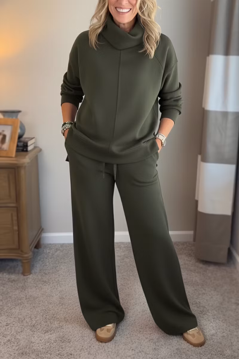 New Arrivals🔥 Cozy Travel Cowl Neck Sweatshirt and Pant 2 Piece Sets