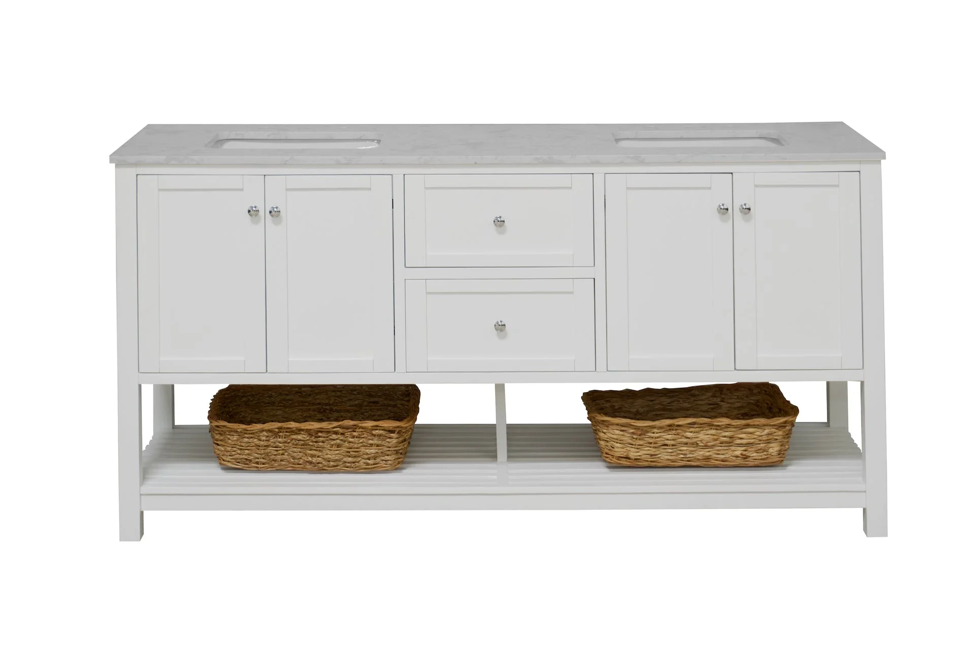 72" Double Bathroom Vanity with White Cabinet and Engineered Carrara Top(White) - Image 10