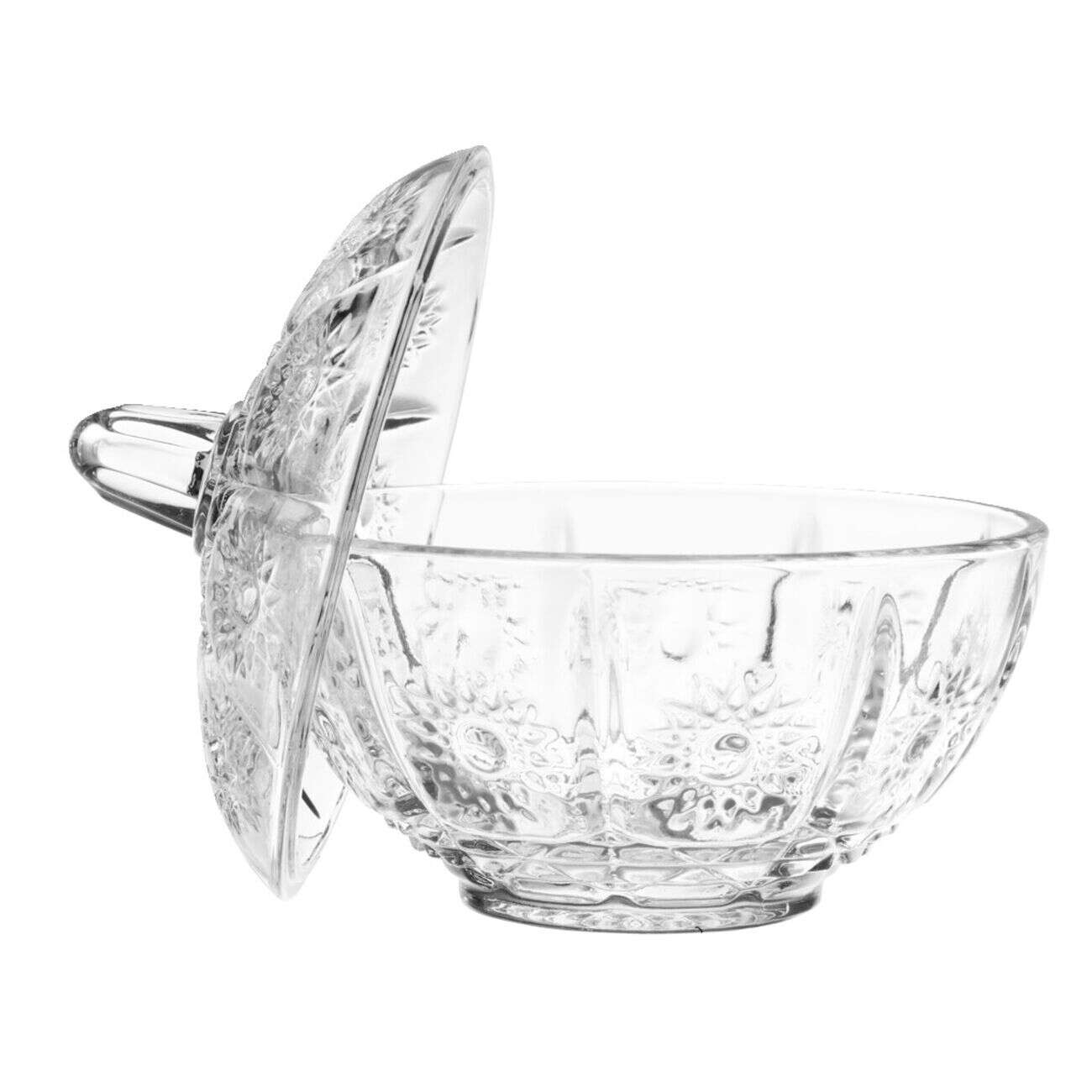 Coupelle en verre avec couvercle motif floral Ø12xH12cm