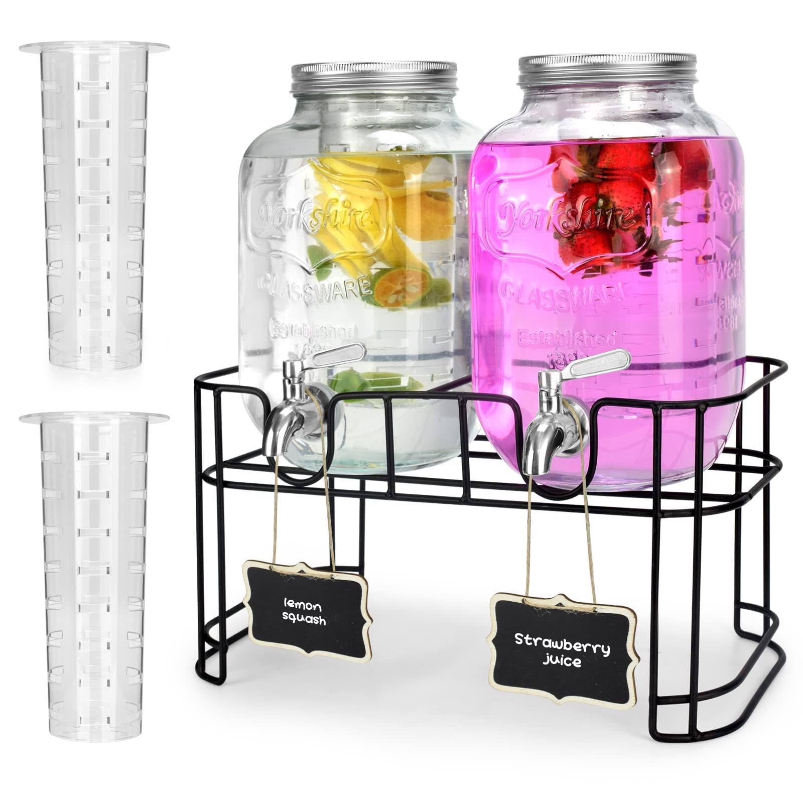 DD&HAPP 1 Gallon Glass Drink Dispensers for Parties 2PACK.Beverage Dispenser,Glass Drink Dispenser with Stand and Stainless Steel Spigot 100%