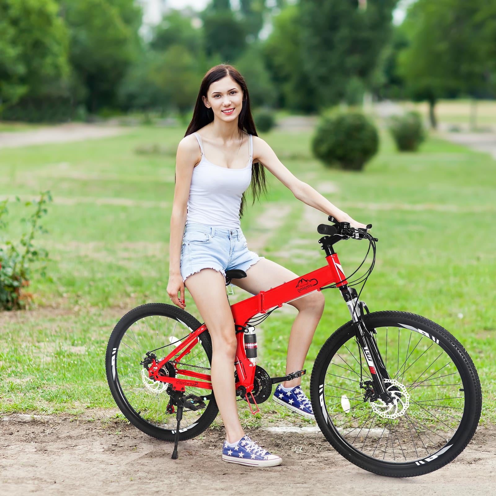 Folding Mountain Bike Shimano 21-Speed. with 26 inch Wheels. Red