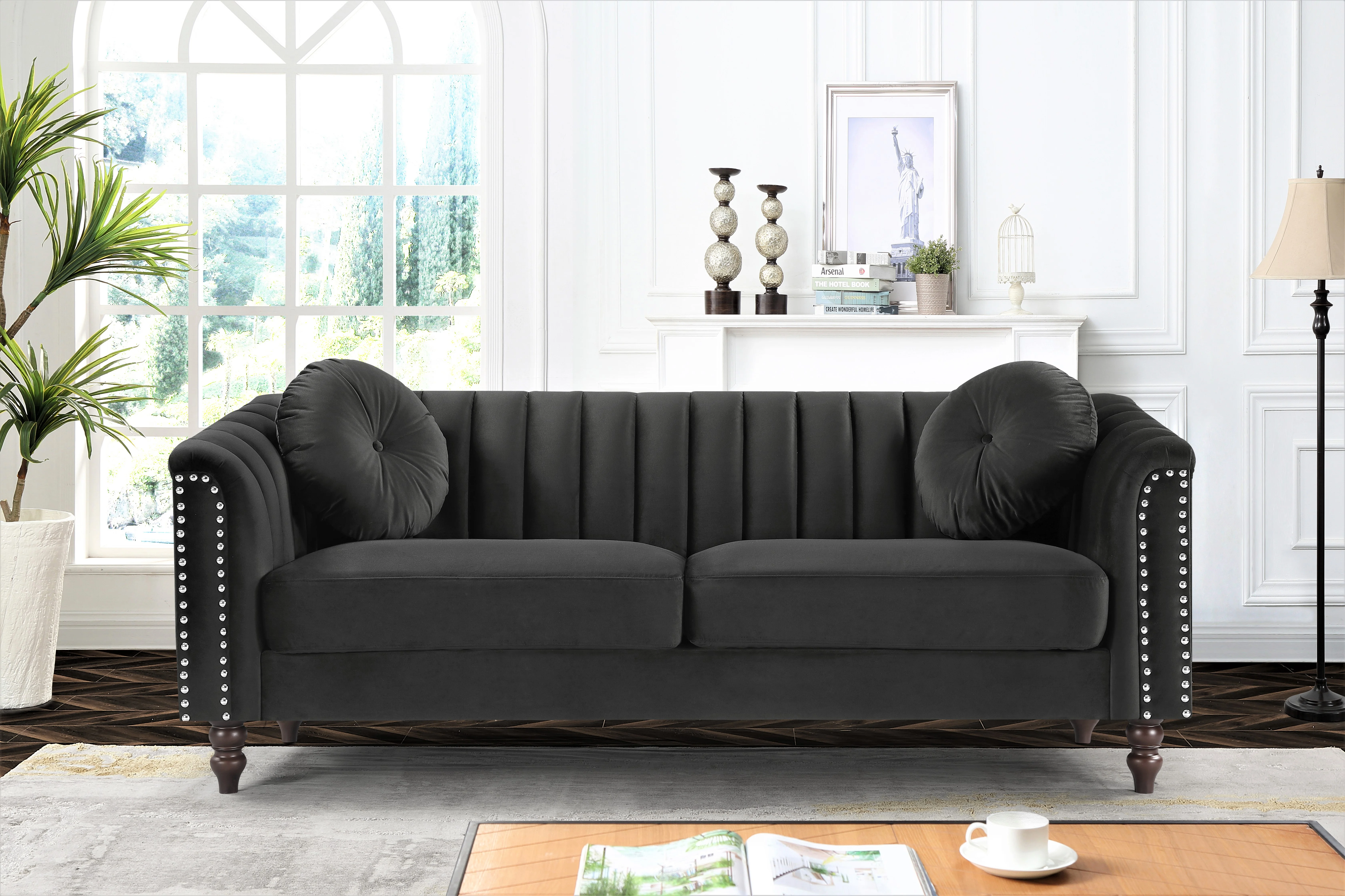 Hills Tufted Back 2Pcs Living Room Set,Black Velvet(Black) - Image 6