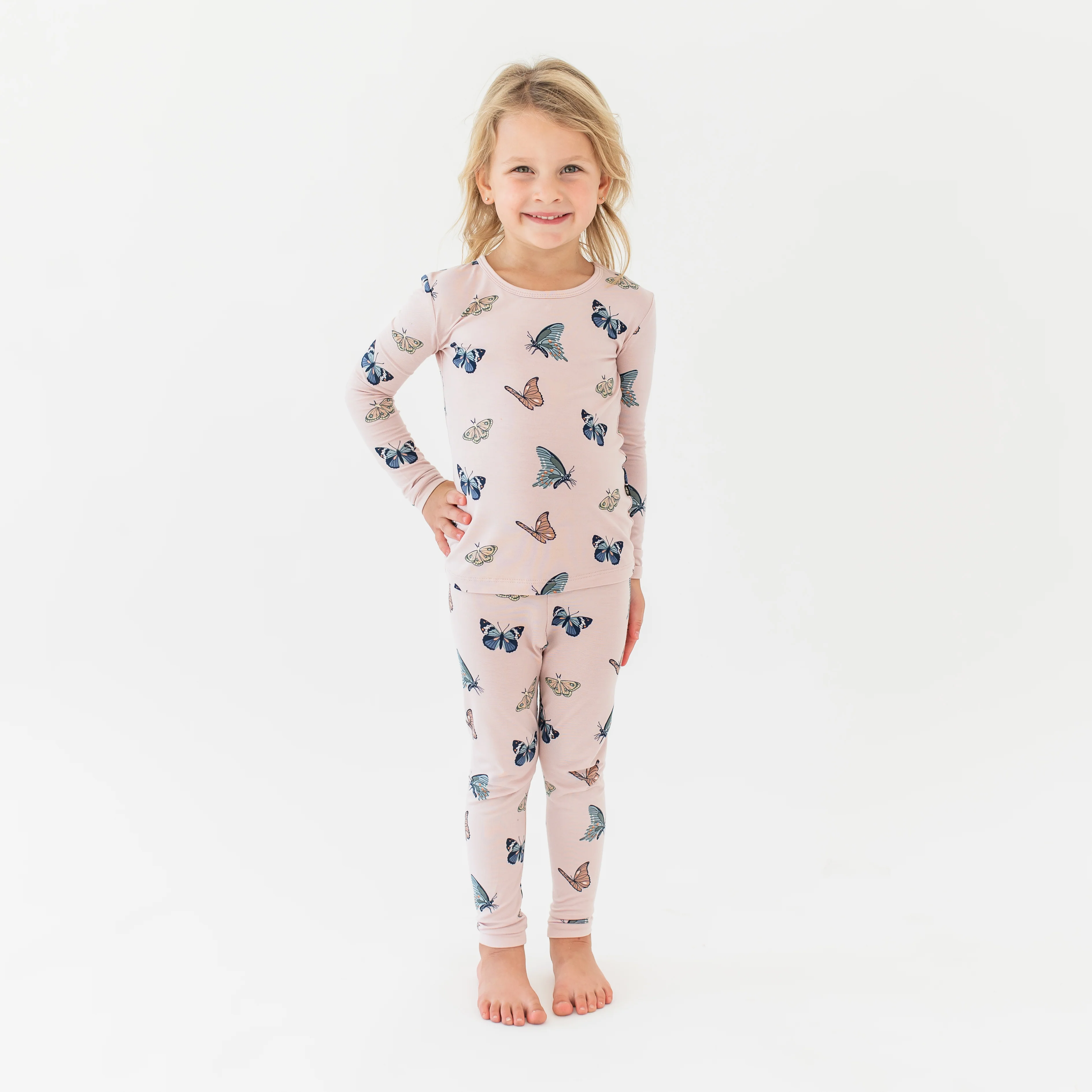 Long Sleeve Pajamas in Blush Butterfly