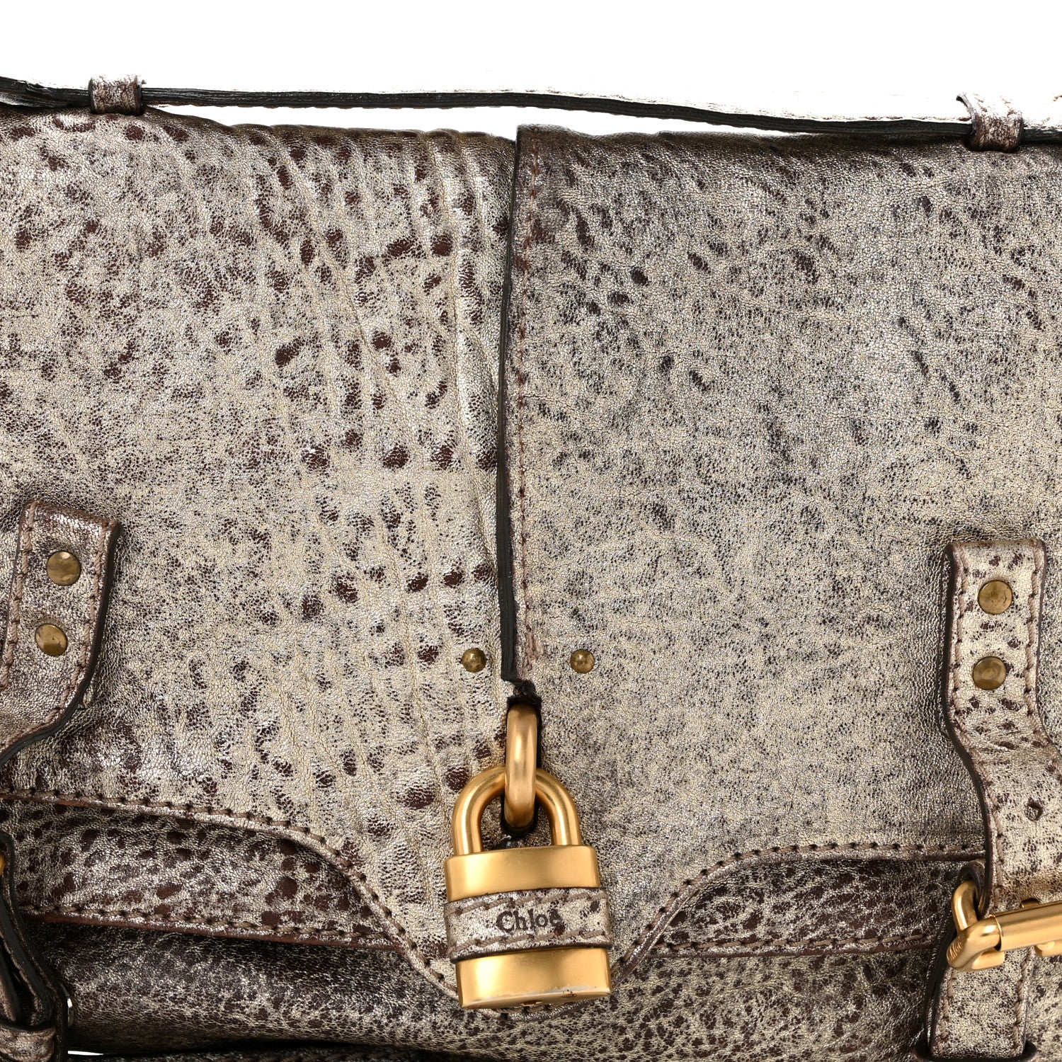 Metallic Pebbled Lambskin Paddington Satchel Grey