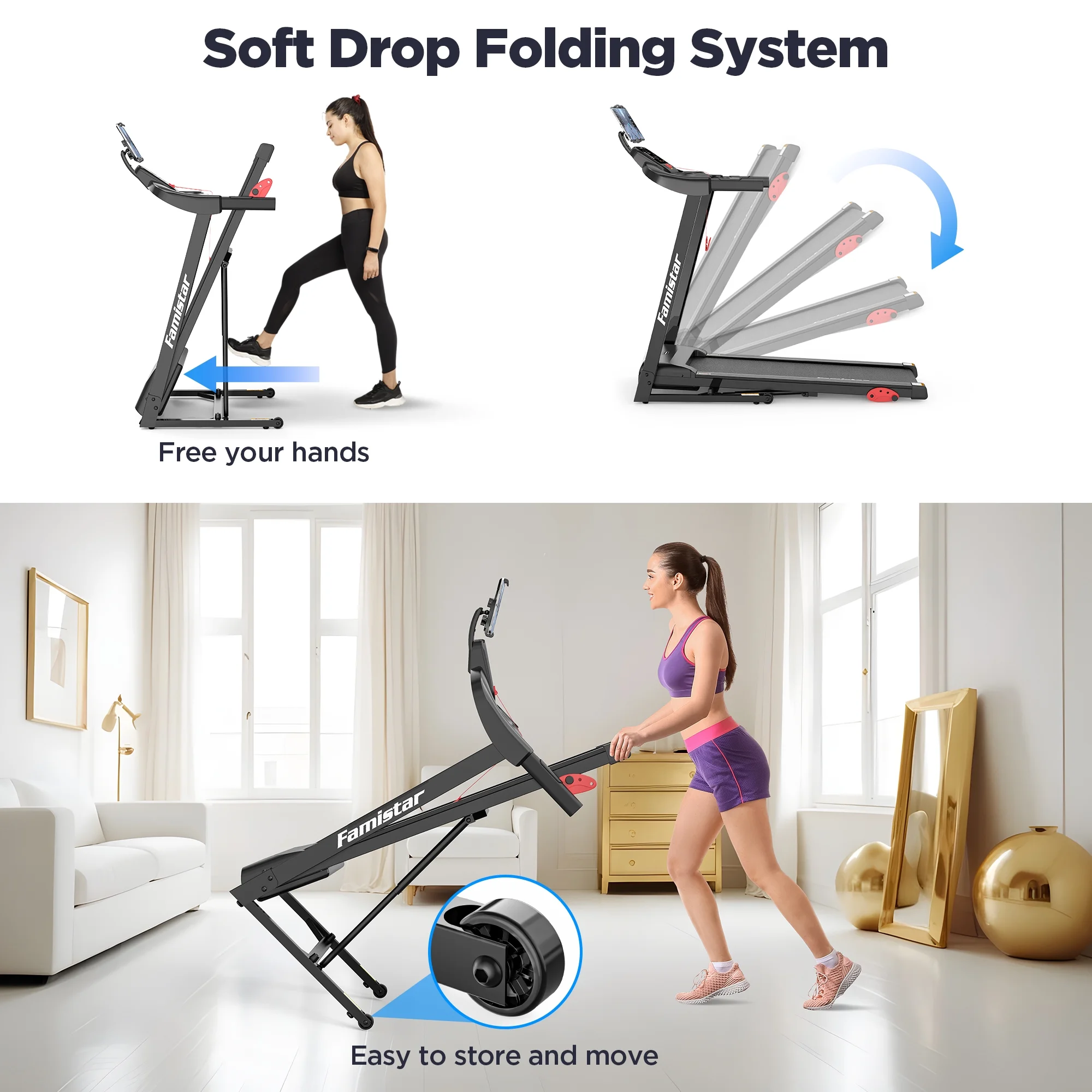 Treadmill for Home, Portable Folding Electric Exercise Treadmill with Adjustable Incline, APP Control, 64 Programs, 300 lb Capacity, 7.5MPH, Bluetooth Speakers, Running Walking Jogging, 12/23 Update - Image 10