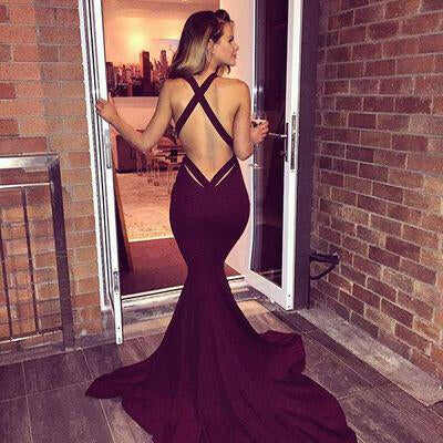 Gorgeous V-neck Mermaid Prom Dress with Train, Burgundy Long Prom Dress stunning  Prom Dress DM165