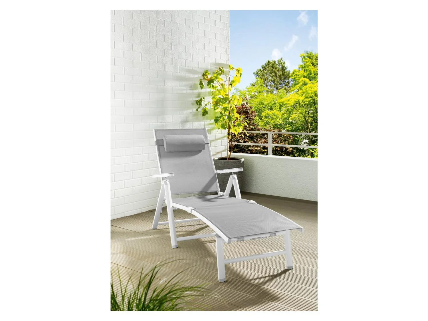 LIVARNO home Lot de 4 chaises longues en aluminium Houston, blanc/gris clair