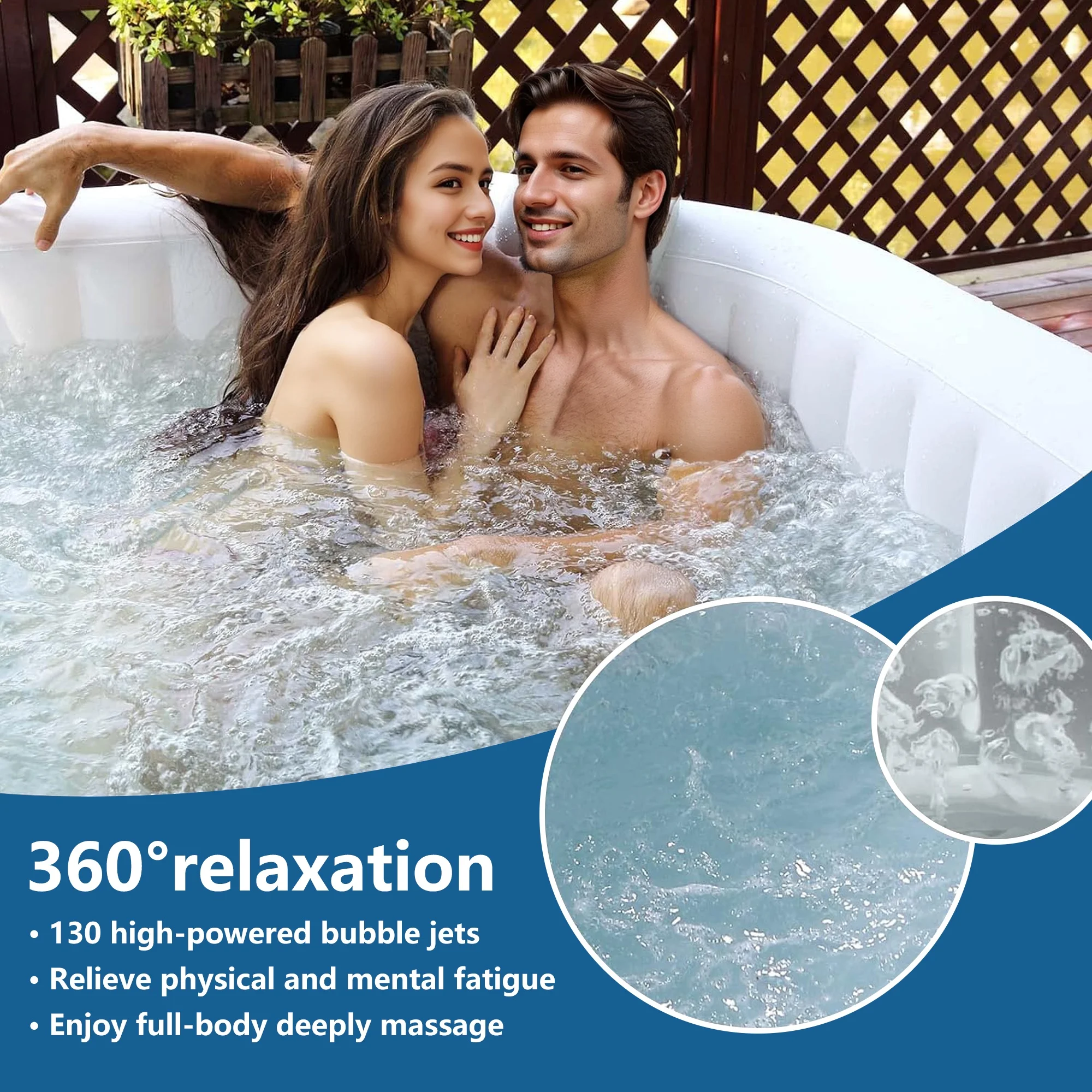 4-6 Person Outdoor Portable Inflatable Heated Hot Tub with 130 Bubble Jets, Square Inflatable Heated Pool Spa with Insulated Cover, Insulated Cover and Carry Bag, Blue(Blue) - Image 4