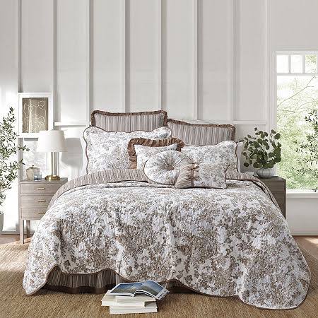 Toile Garden Bedspread, Twin, Beige