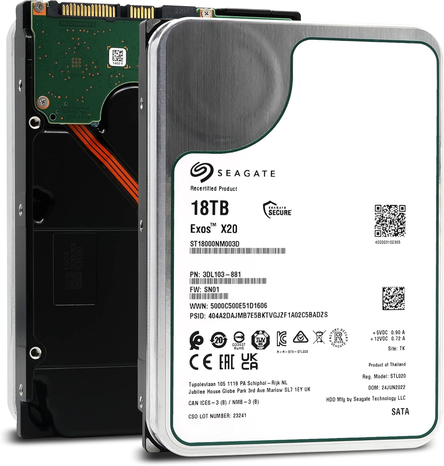 Seagate Exos X20 18TB 7200 RPM 512e SATA 6Gb/s 3.5