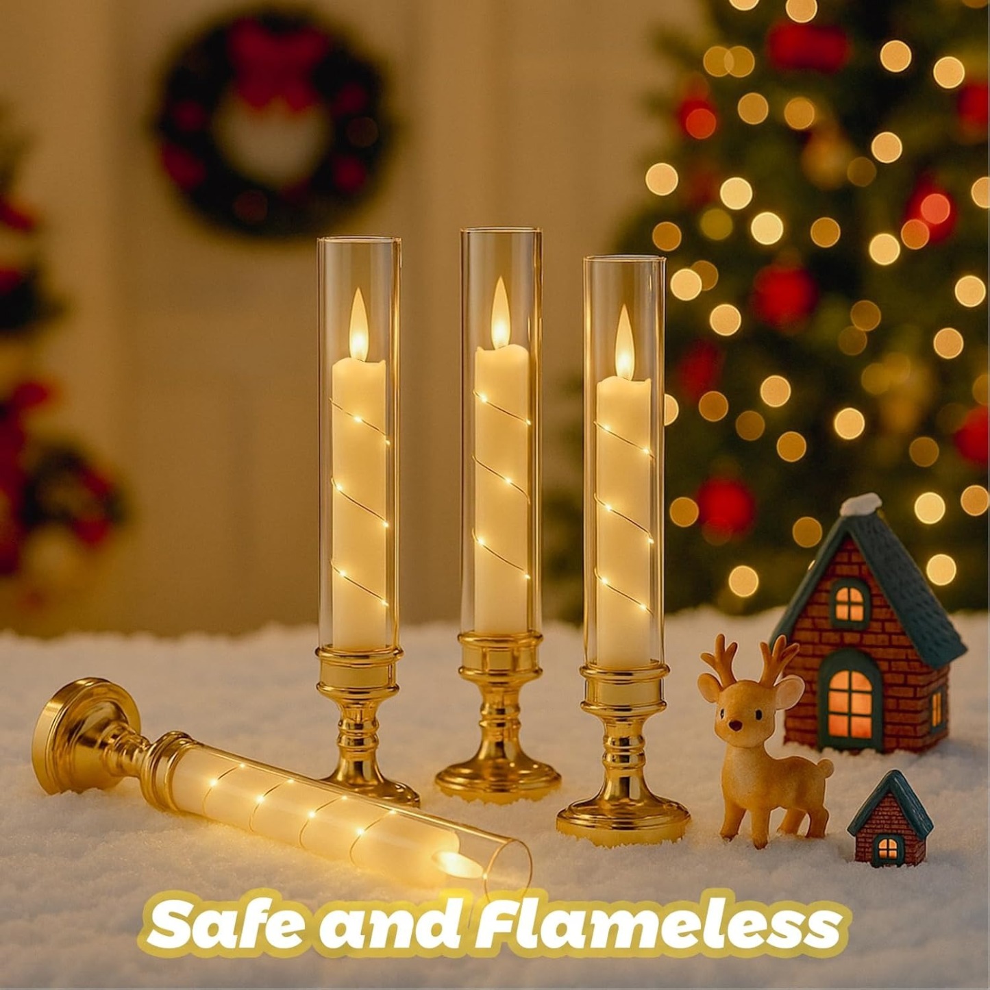 Flickering LED Romantic Candles with Embedded Star String, Remote and Timer - 4 PACK