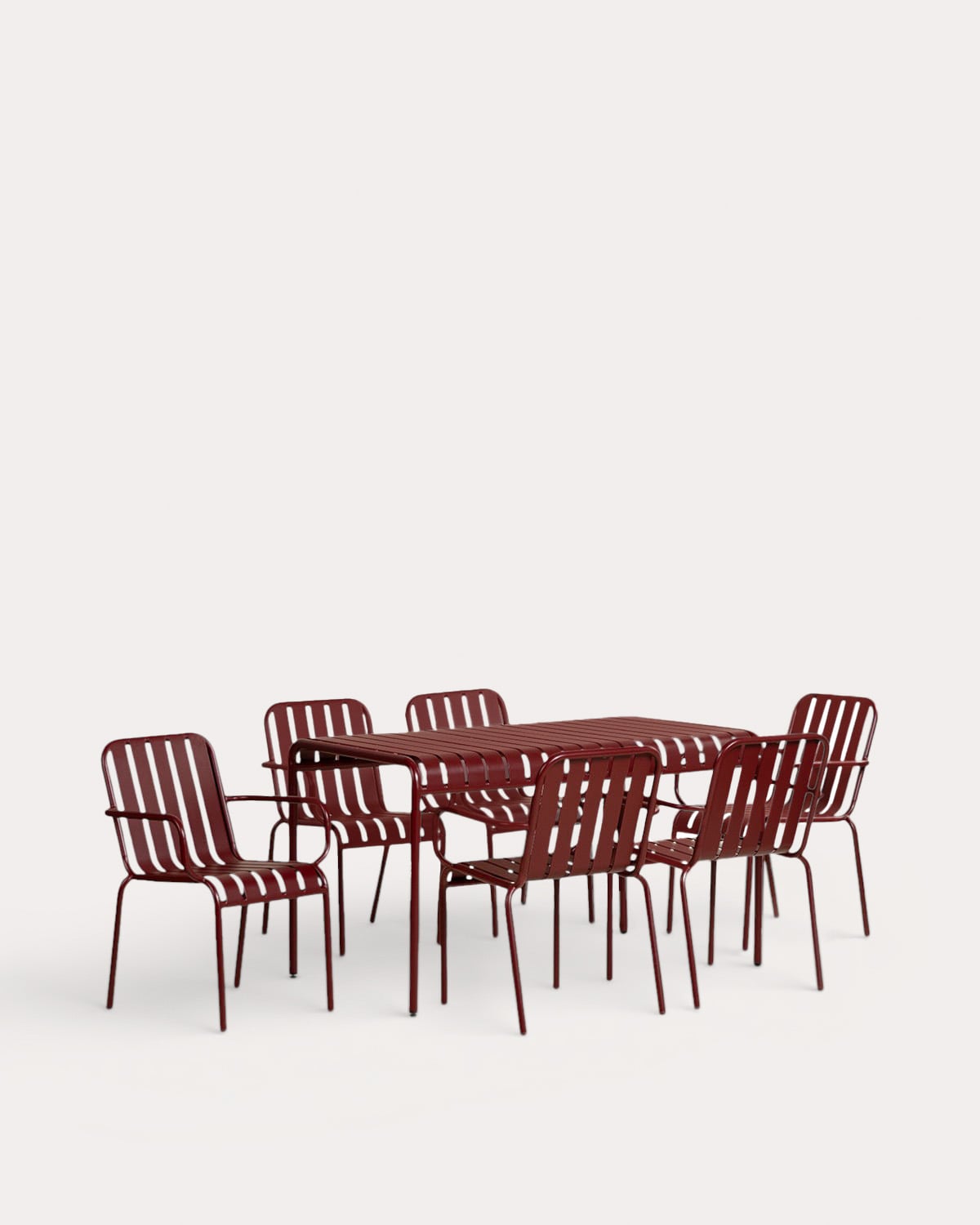 Tavo - Set de Mesa Rectangular (130x80 cm) y 6 Sillas con Resposabrazos de Metal Tavo