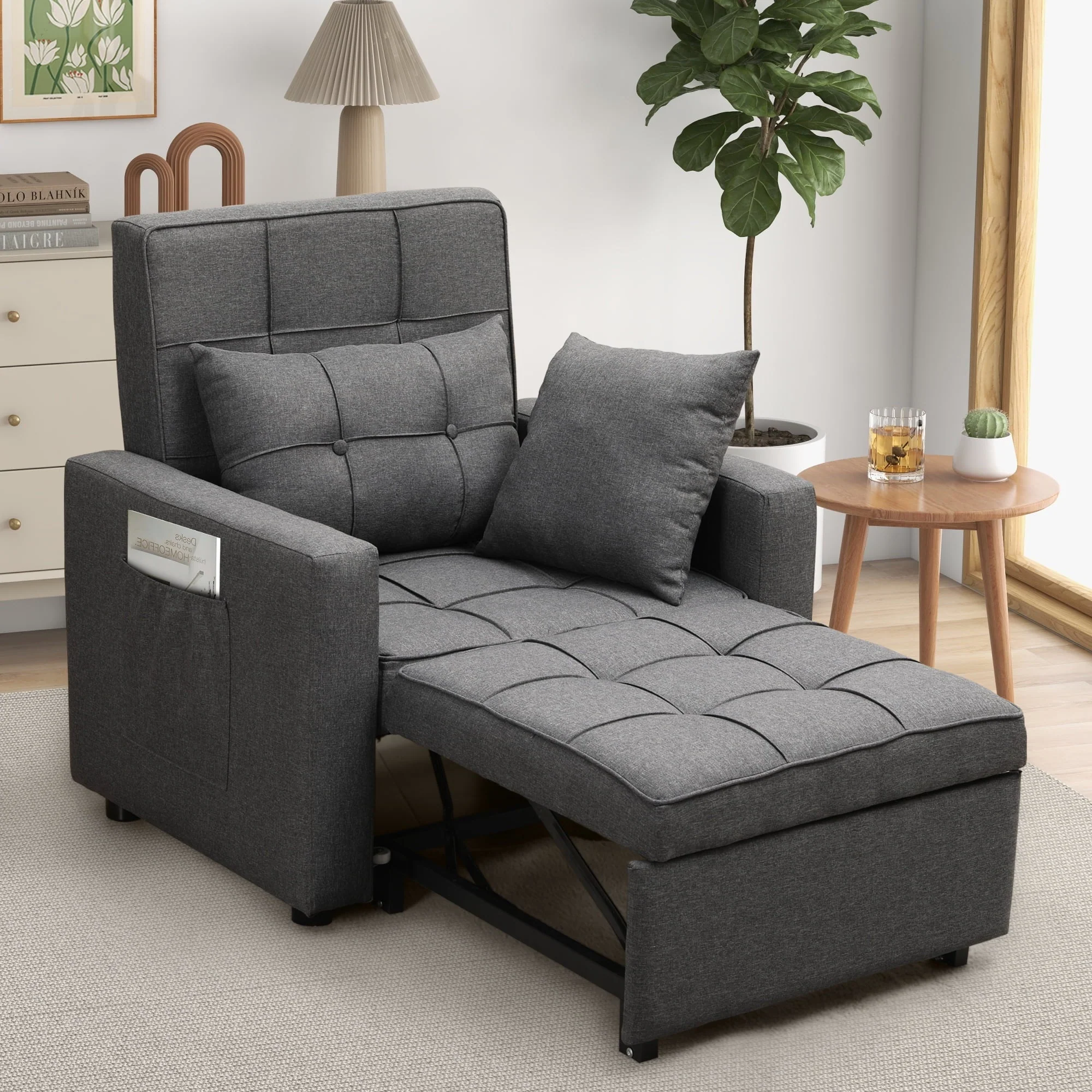 Tolead 3 - in - 1 Convertible Sofa Bed Sleeper Chair with Adjustable Backrest, Gray