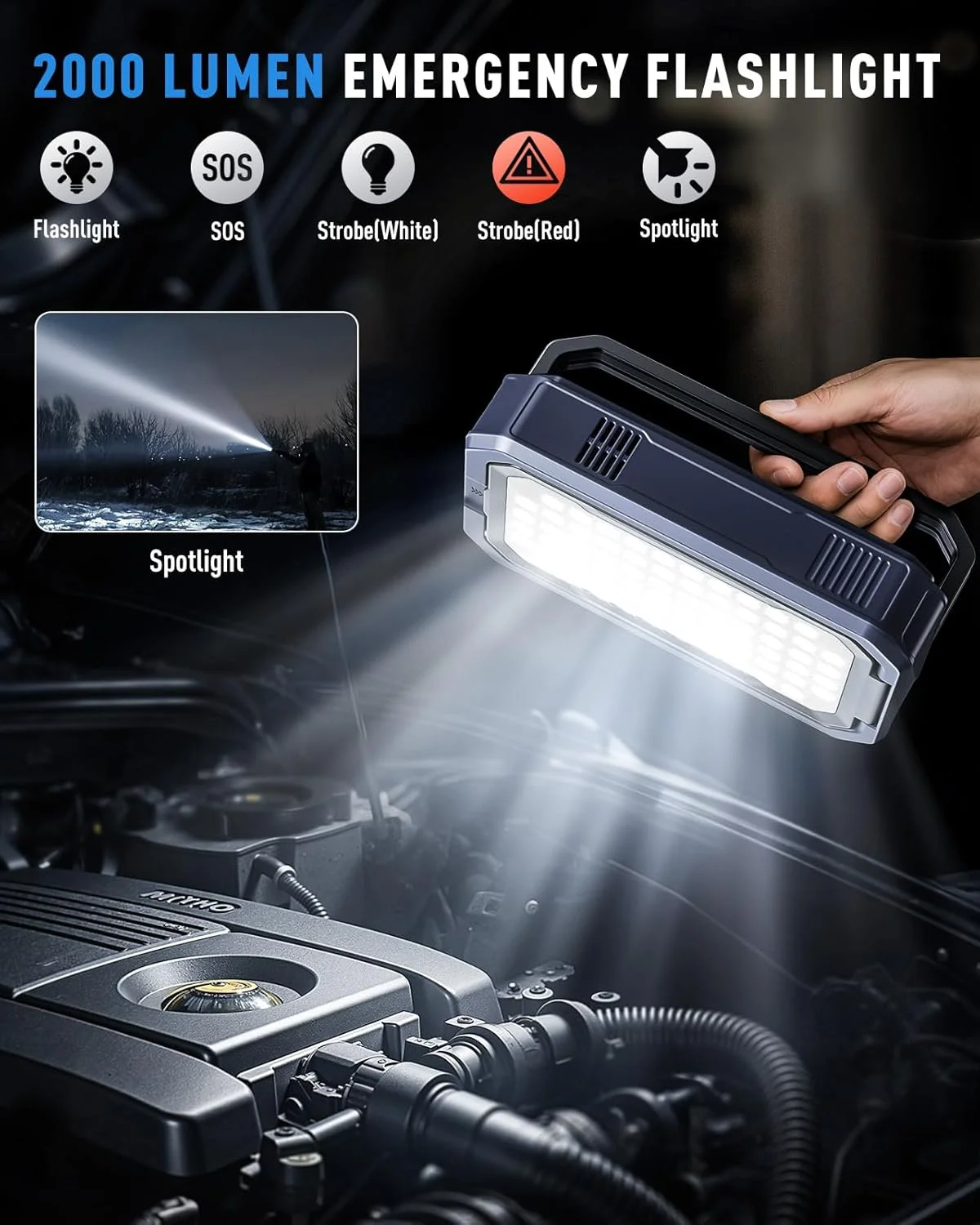 7000A Car Jump Starter with Smart OBD for All Gas and 12V Diesel, 150PSI Car Air Compressor, 18W Quick Charge, LED Spotlight - Image 6