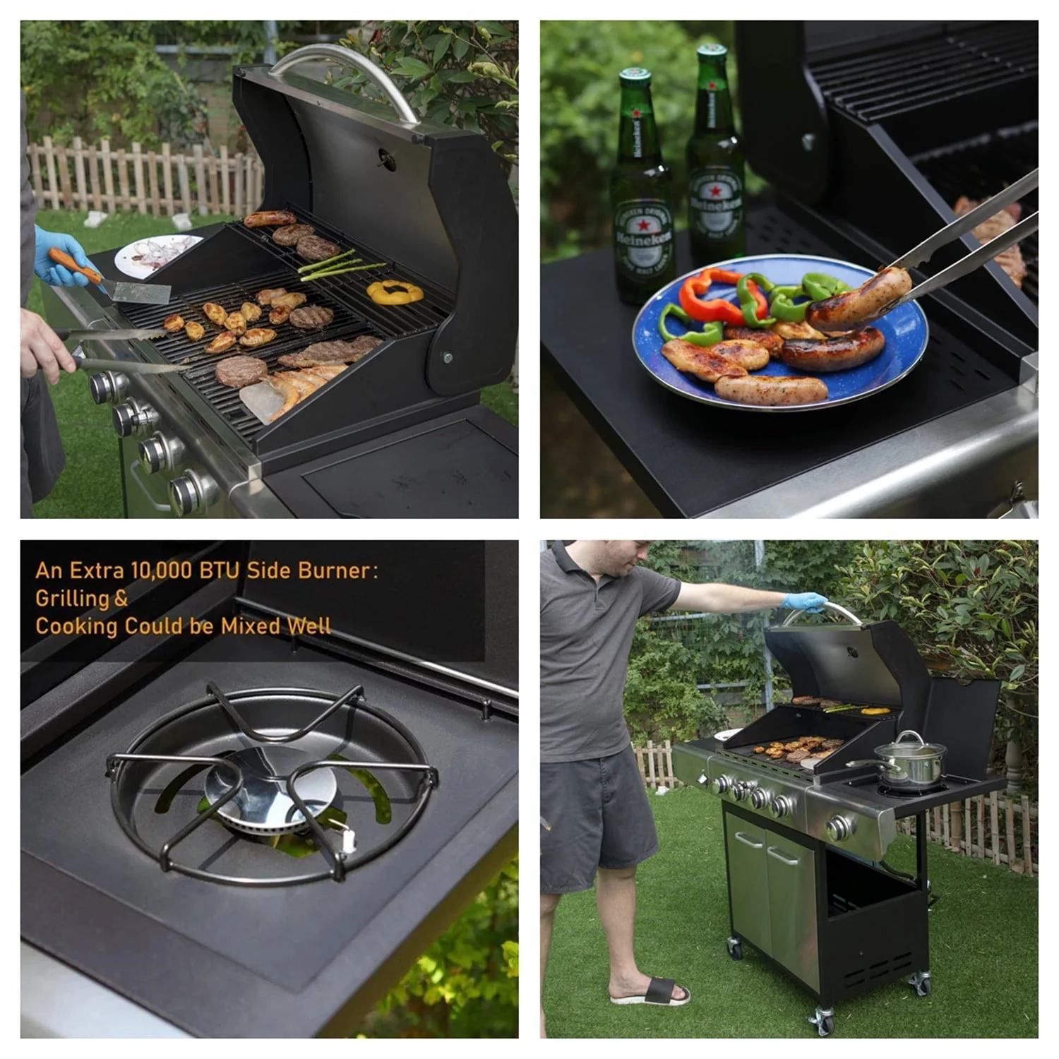 4 Burner Propane Gas Grill with Side Burner Stainless Steel Image 3