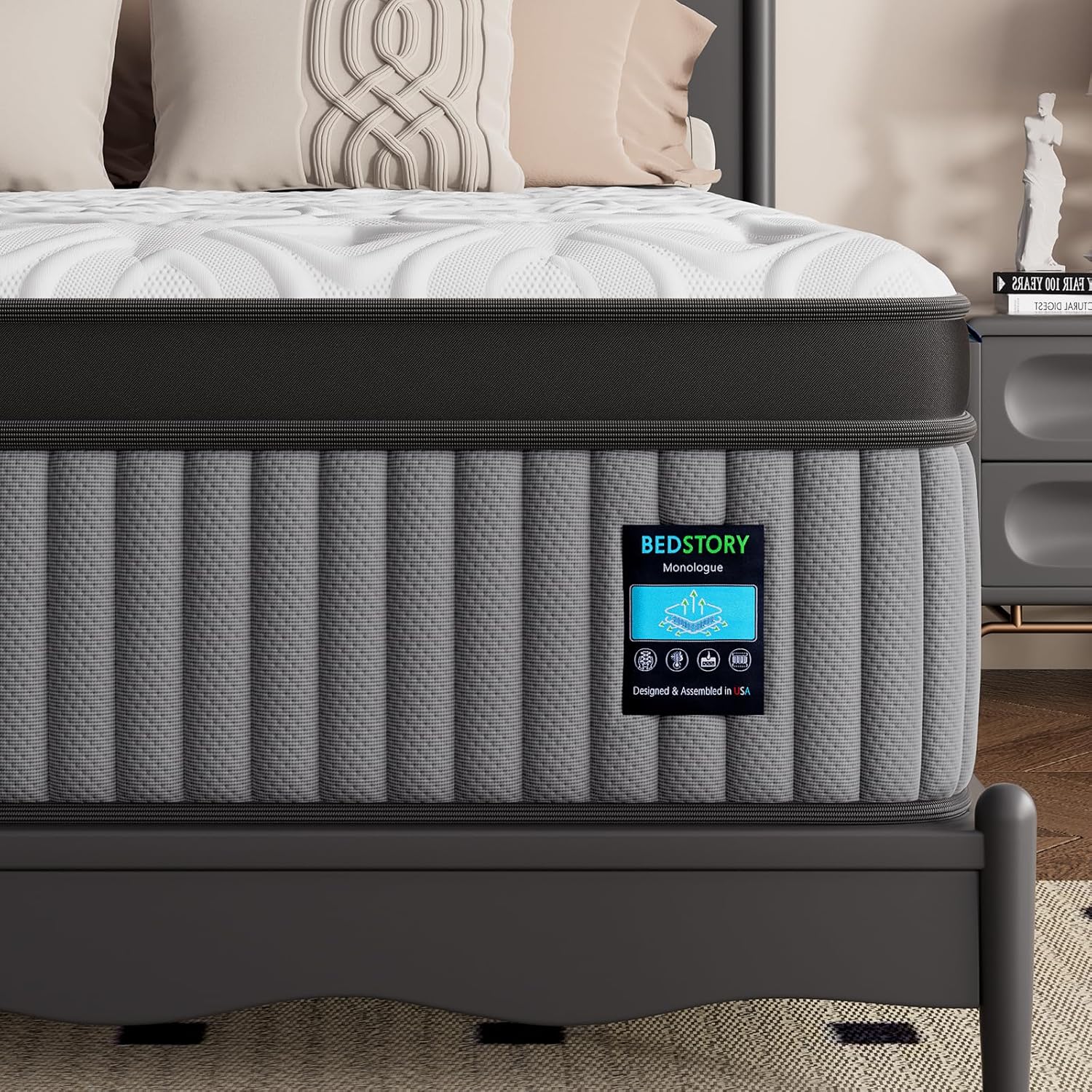 BedStory Extra Firm Queen Mattress 14 Inch, Deep Sleep Hybrid Mattresses 7-Zone Pain Relief - Extra Firm Bed in a Box - Fiberglass Free, CertiPUR-US Certified, 365-Night Trial, 10 Years Warranty