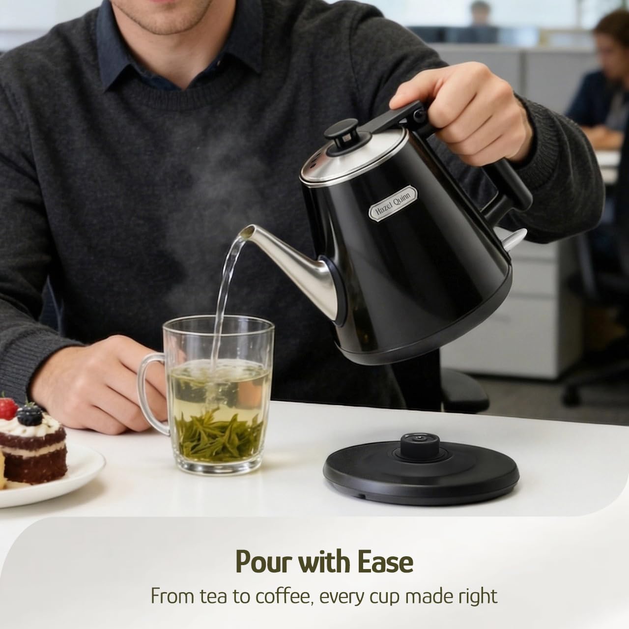 Hazel Quinn Electric Kettle, 1L/34oz Small Tea Kettle - Jet Black