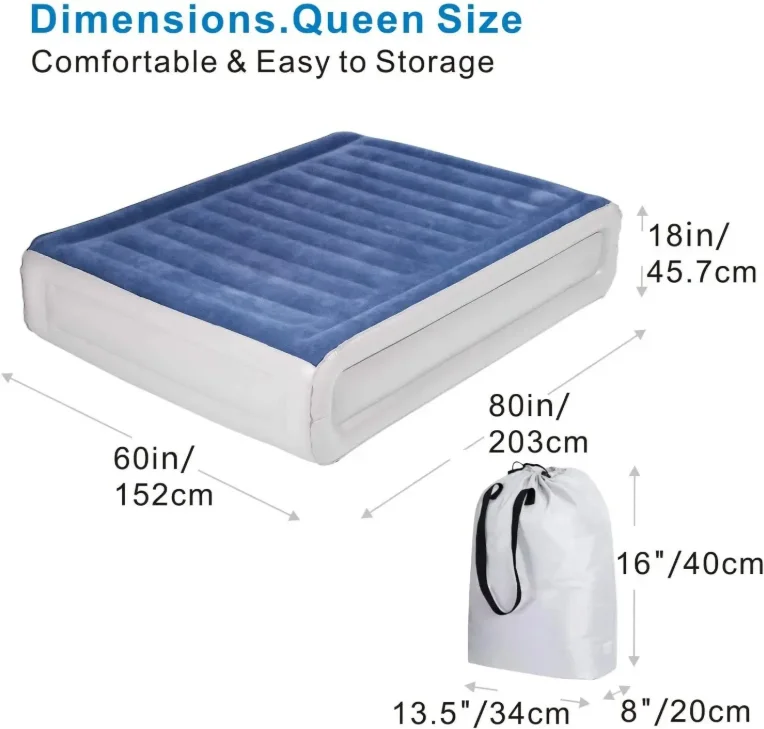 Queen Air Mattress With Built-In Pump For Guest, Home, Camping, 18" Tall Inflatable Blow Up Air Bed With Carrying Bag For Camping, Foldable Portable, Blue - Image 4