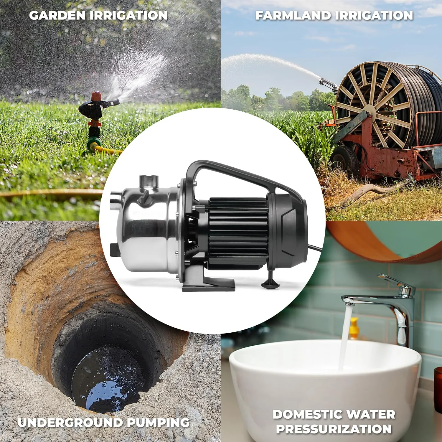 XtremepowerUS 1.6HP Portable Shallow Well Pump, 1268 GPH 120V With Controller, Stainless Steel, For Sprinkler, Irrigation, Garden, Lawn Water Transfer