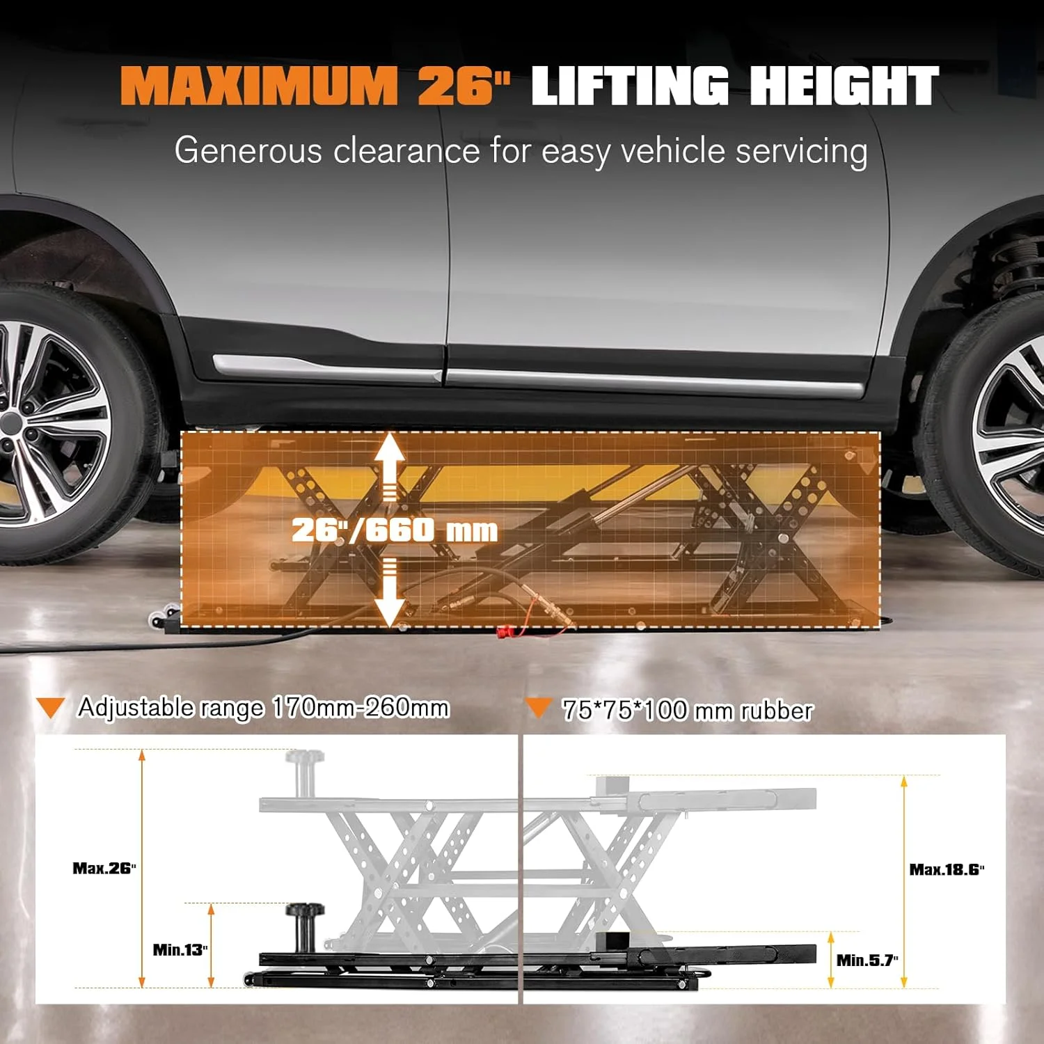 Portable Car Lift, Capable of Lifting 5000 LBS Quick Jack with a Maximum Height of 26", Car Lifts for Shop and Home Garage, Black(5000 lbs) - Image 3