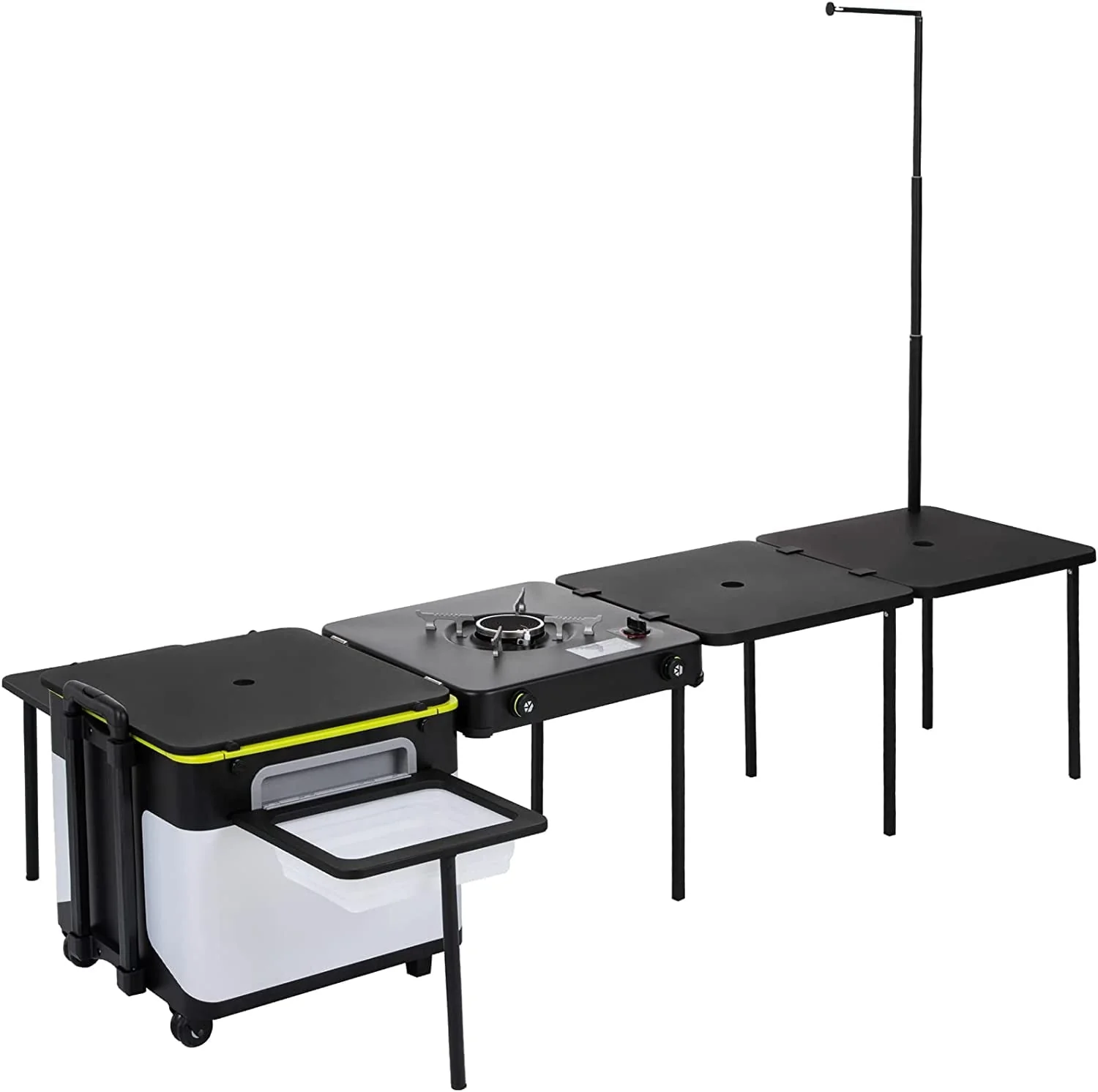 in One Integrated Camping Cooking Station Foldable Outdoor Mobile Kitchen Portable Multifunctional Camp Box w/ Wheels