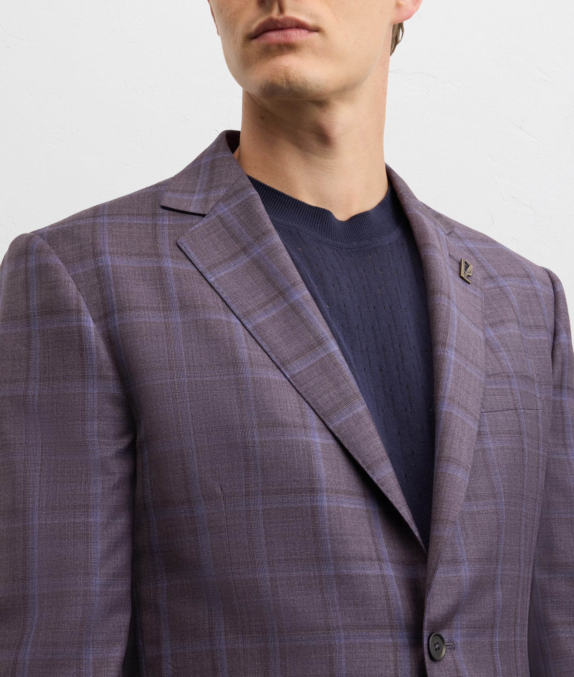 VICENZA LINE HALF-LINED JACKET IN PURPLE CHECKED VIRGIN WOOL