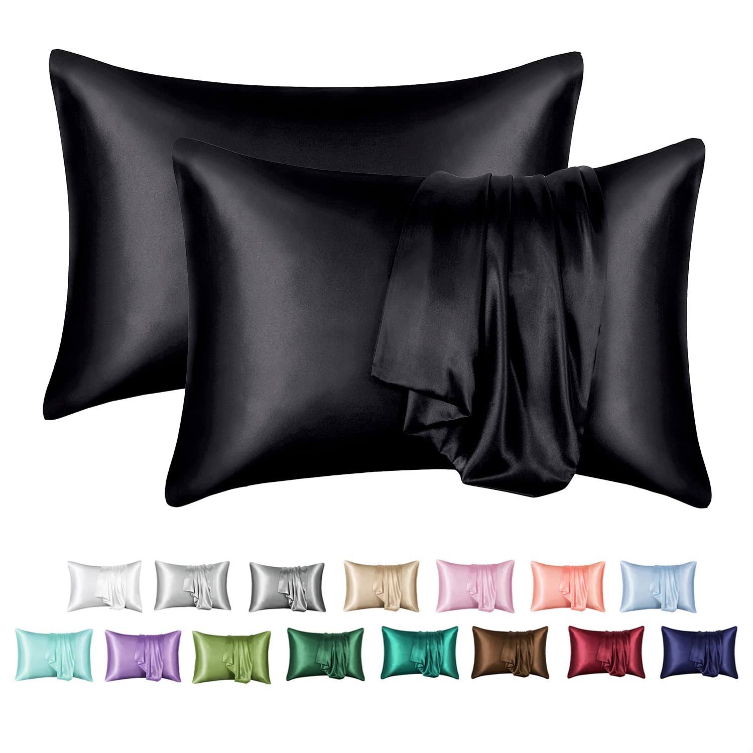 MR&HM Satin Pillowcase for Hair and Skin, Silk Satin Pillowcase 2 Pack, Queen Size Pillow Cases Set of 2, Silky Pillow Cover with Envelope Closure 20