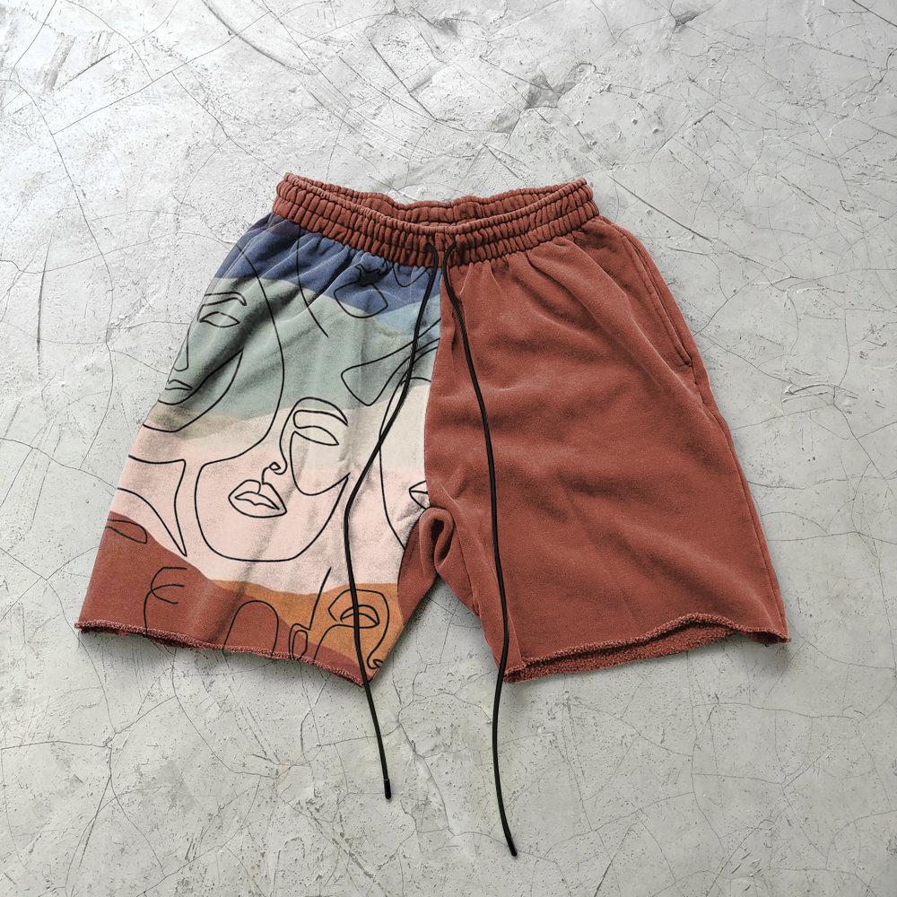 Short de sport imprimé graffiti abstrait tendance streetwear