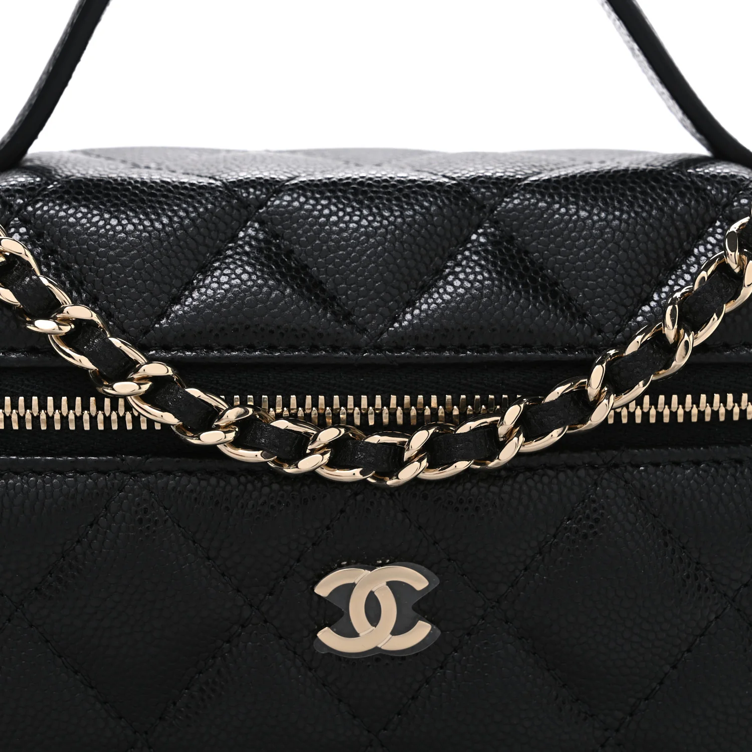Caviar Quilted Top Handle Slim Vanity With Chain Black