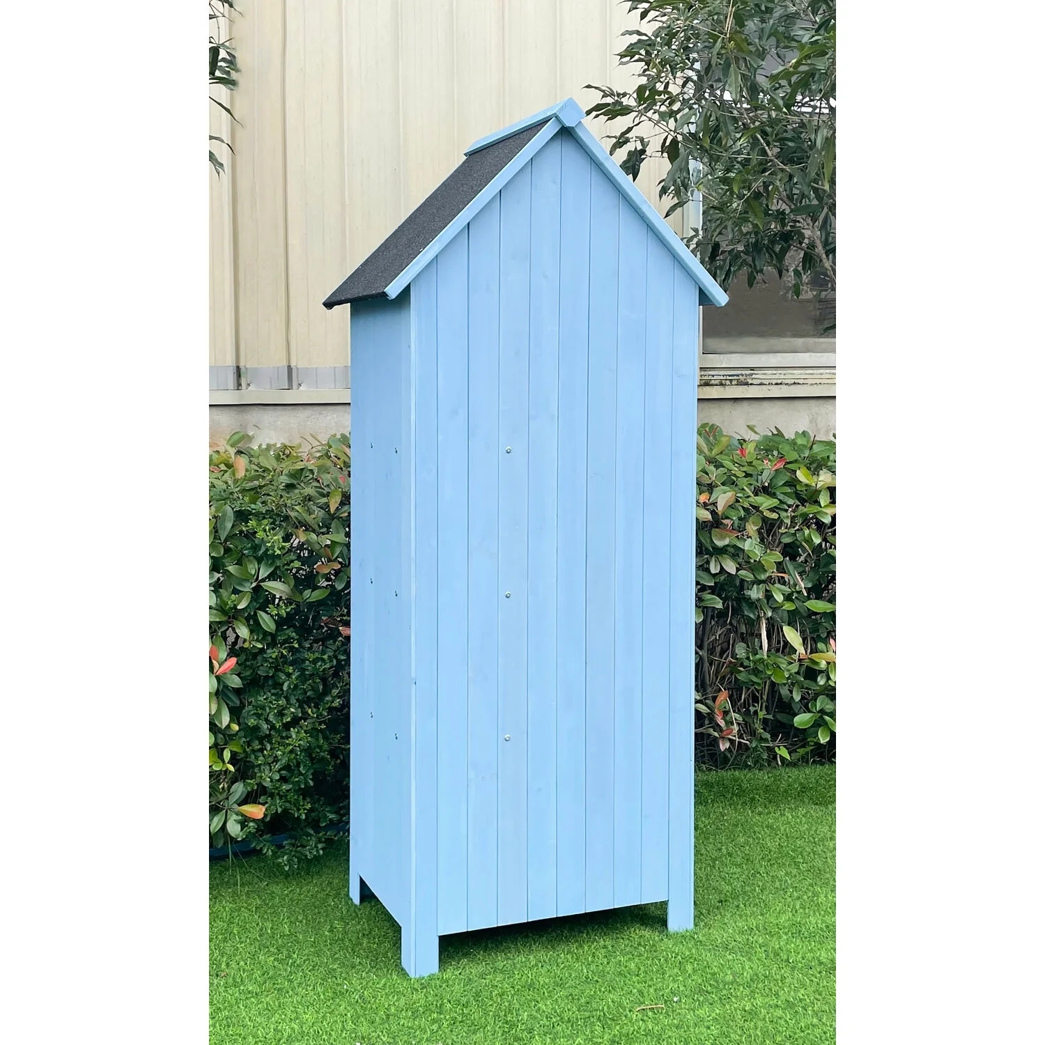 Sturdy Durable Waterproof Wood Outdoor Vertical Storage Shed, 70.40"x 30.30"x21.30", Blue - Image 9