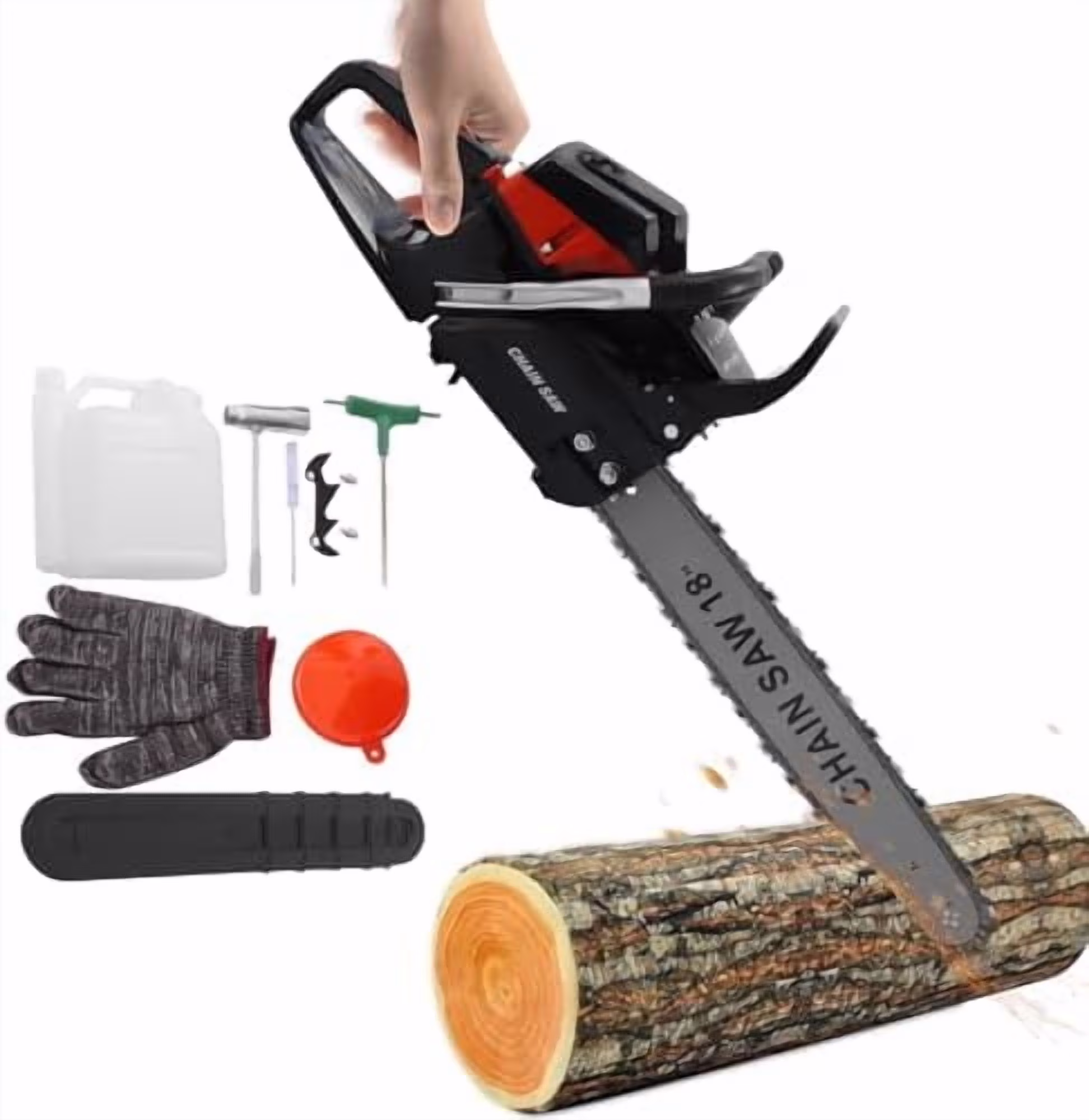 18Inch Gas Chainsaw, 2-Stroke 4.4HP Engine Handheld Gas Power Chain Saw with Air-cooled, Pull Start Petrol Saws Set for Wood Cutting, Garden Pruning, Forest Logging, 10500RPM