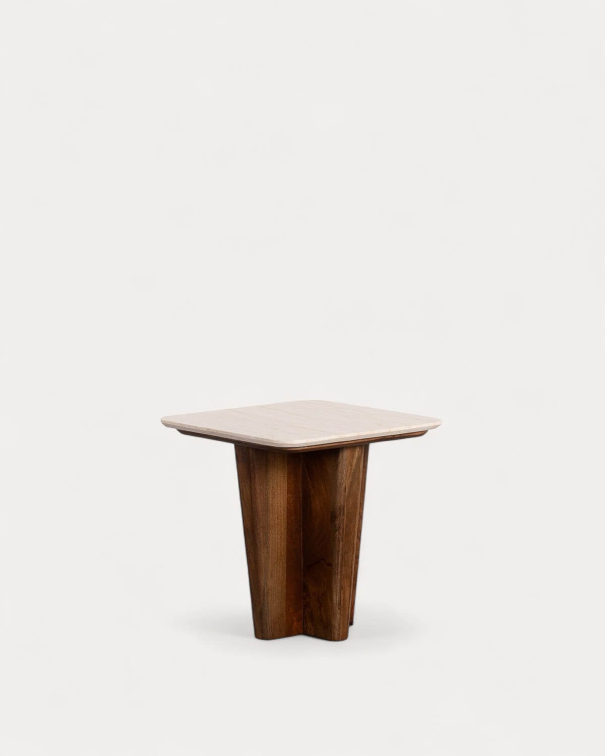 Amatis - Mesa Auxiliar Cuadrada de Mármol Egipcio y Madera de Mango (50x50 cm) Amatis