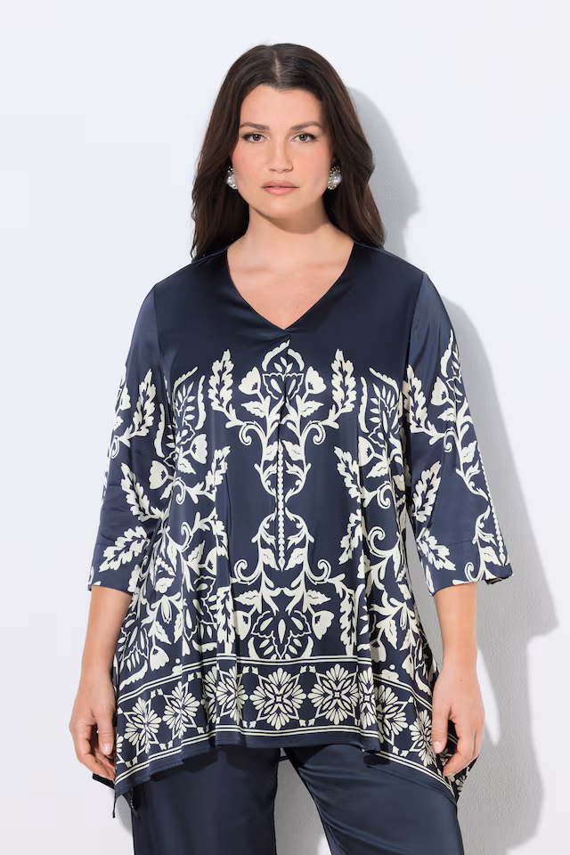Floral Damask Print Tunic Blouse