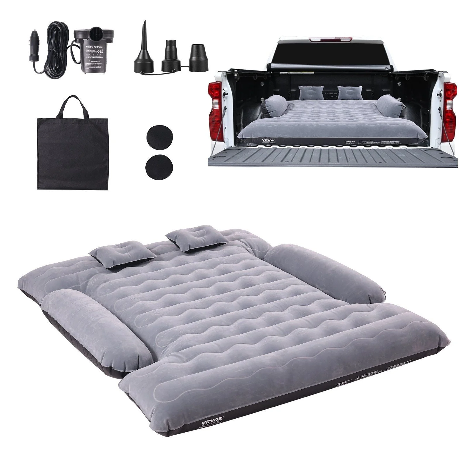 Truck Bed Air Mattress for 6 - 6.5 Ft Beds, Inflatable Camping Mattress W/ 12V Pump, 2 Pillows & Bag, Fits Ford F150/250/350, Chevy Silverado, Dodge Ram