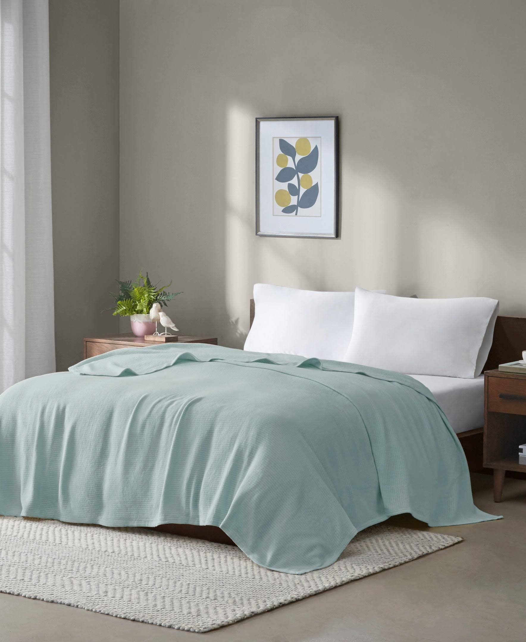 Madison Park Freshspun Basketweave Blanket, Blue, Full/Queen, Cotton