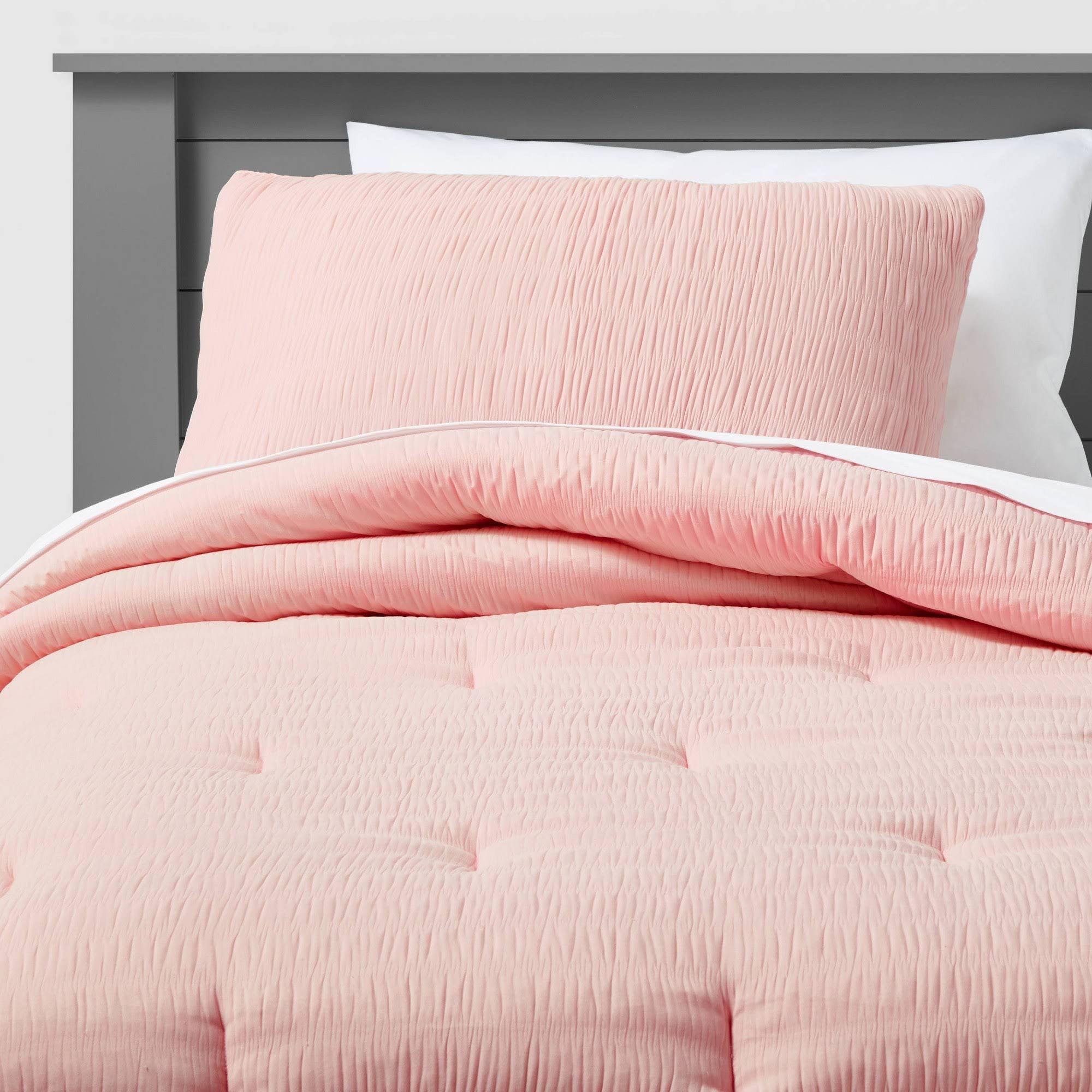 Twin Seersucker Kids' Comforter Set Pink - Pillowfort