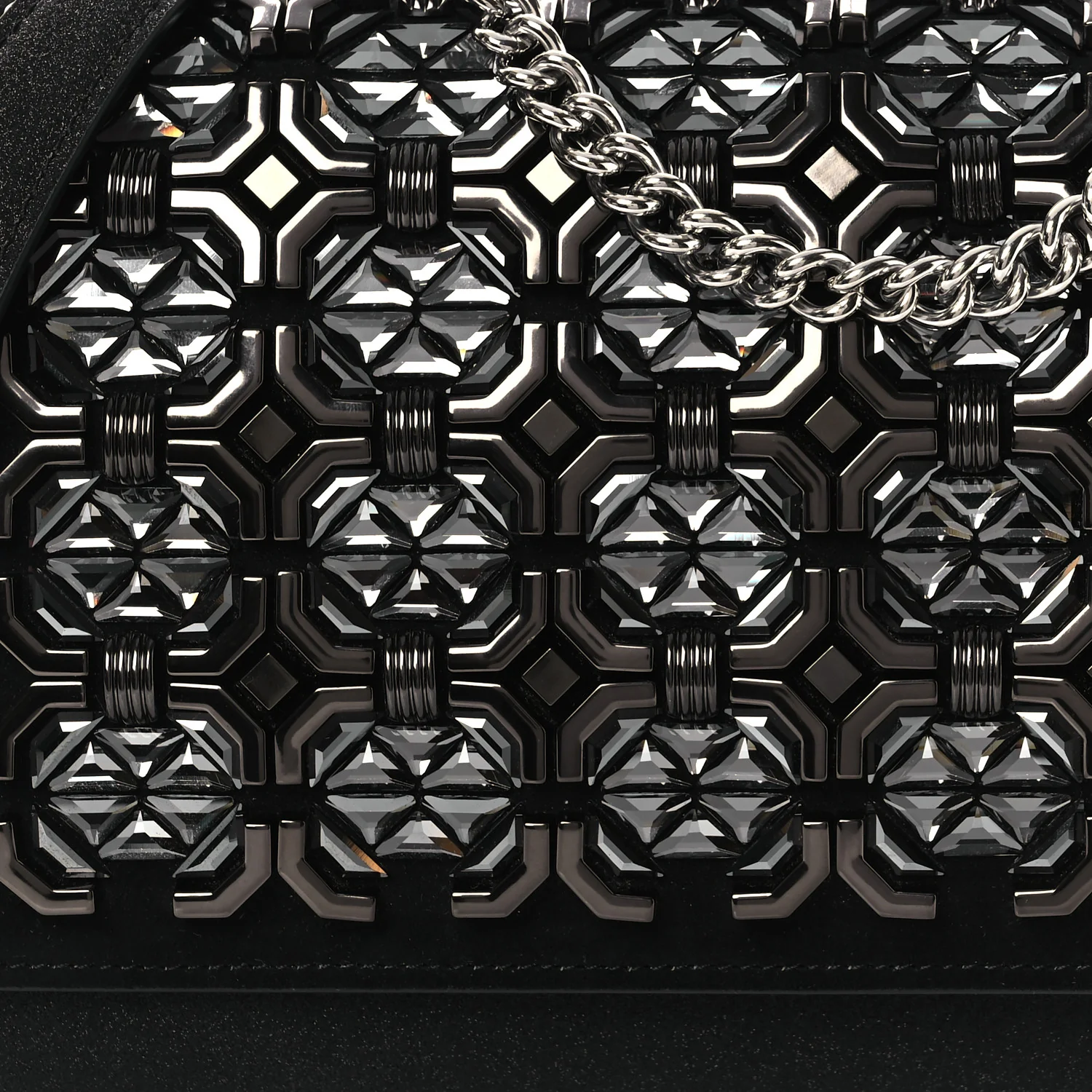 Suede Glitter Calfskin Embellished Paloma Clutch Black