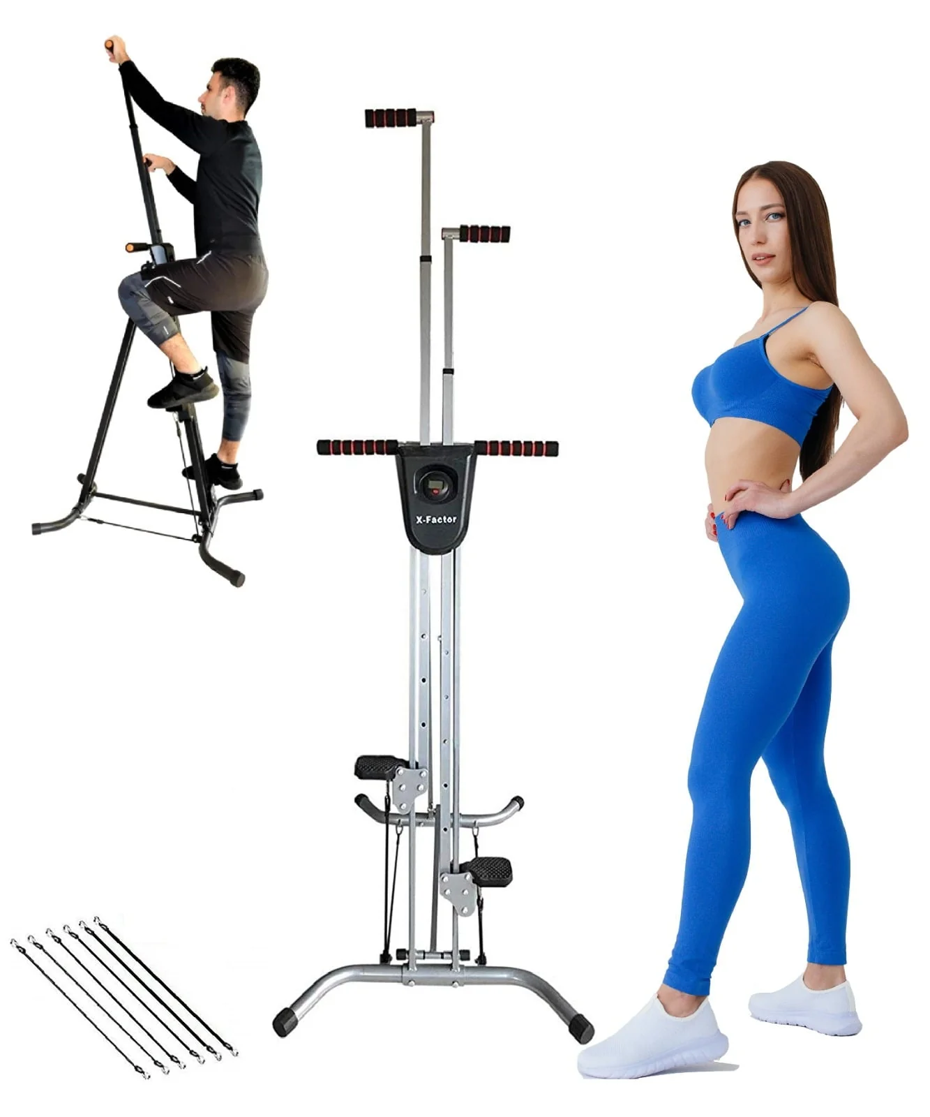 Vertical Climber Exercise Machine, Stair Step Climber Cardio Exercise Home Gym Climbing Full Body Workout Fitness w 3 Resistance Bands
