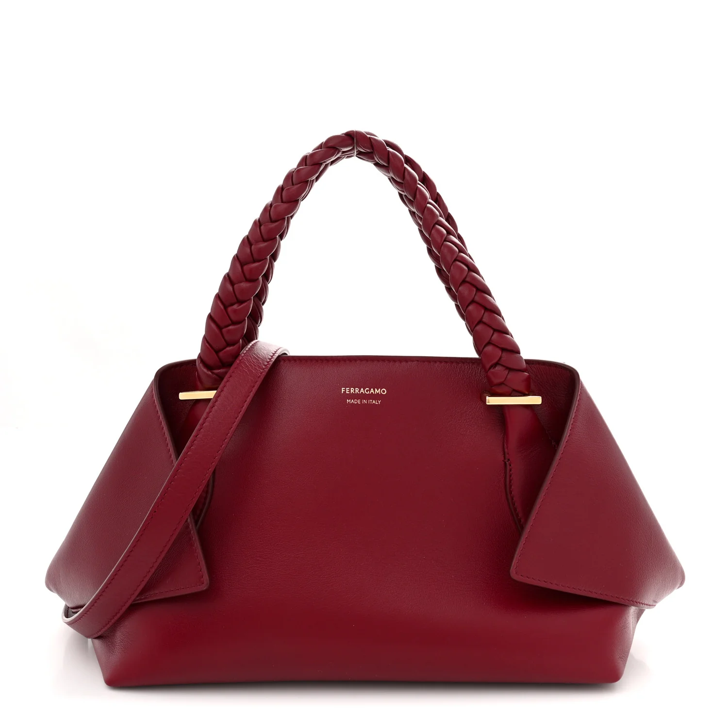 Calfskin Braided Small Blossom Top Handle Bag Burgundy