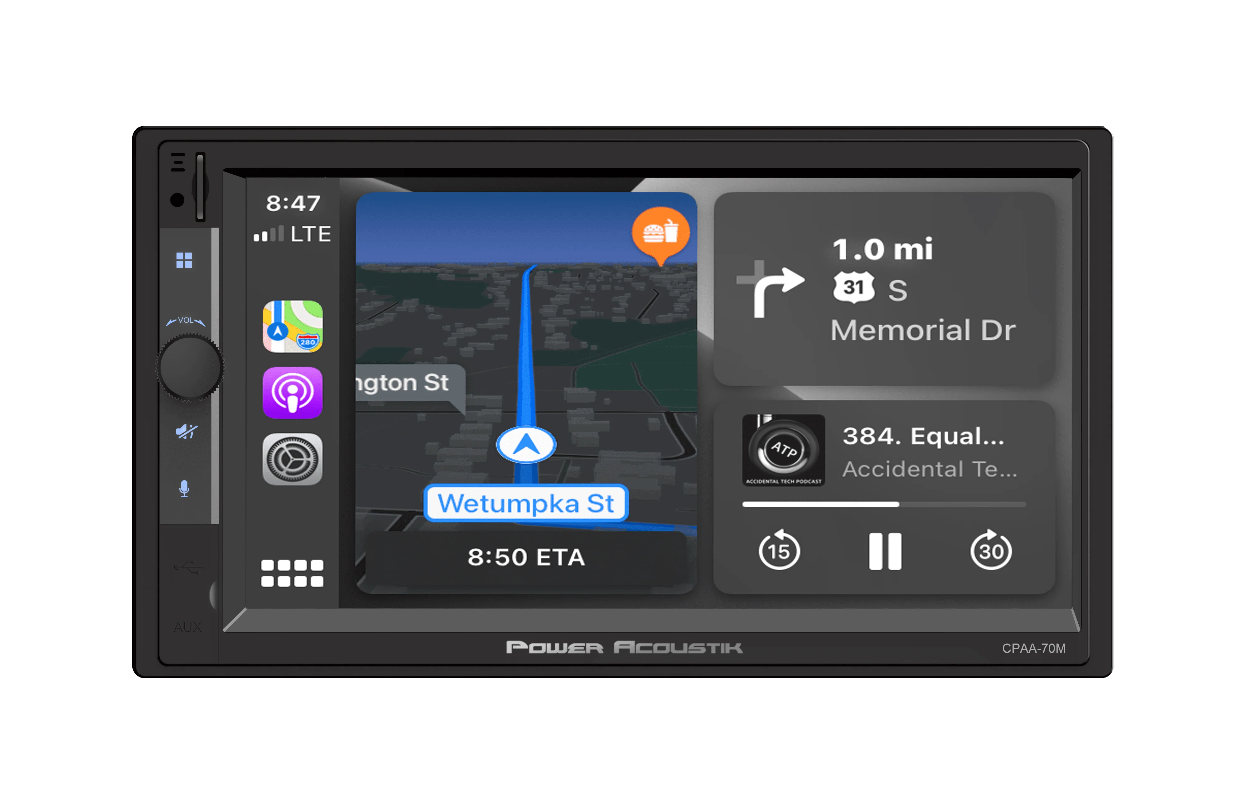 Power Acoustik Car Stereo Combo | Car Play/Android Auto Receiver (4) 6 5" Speakers | 7" HD LCD with Capacitive Touchscreen Bluetooth | Double Din | CPAAM7 S2 Image 7