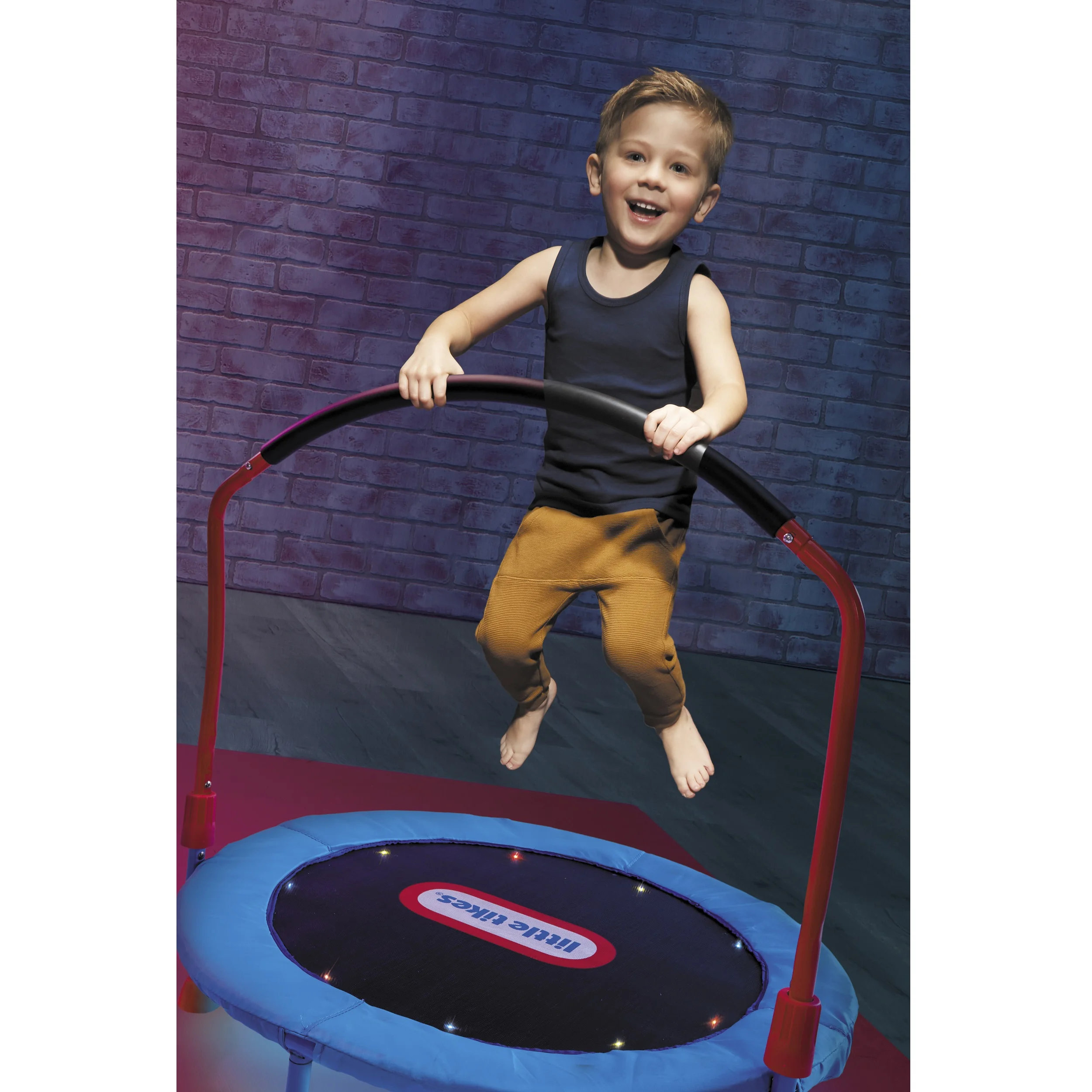 Light Up Easy Store 3 Foot Trampoline, with Hand Rail, Blue Image 5