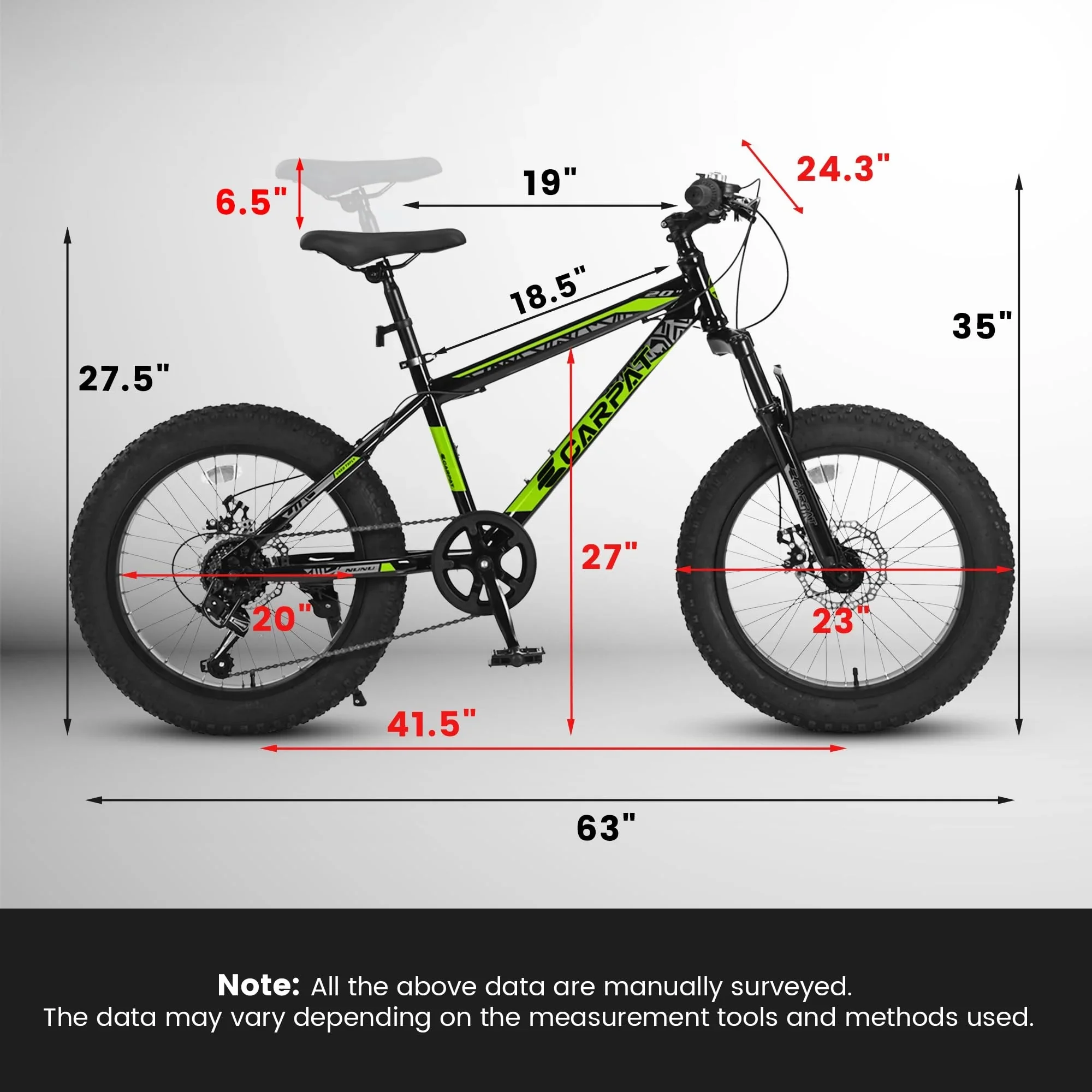 UPANBIKE 20 Inch Fat Tire Mountain Bike 4'' Wide Wheels 7-Speed Dual Disc Brakes High Carbon Steel Frame Front Suspension Snow Beach Trail Bike for Men & Women
