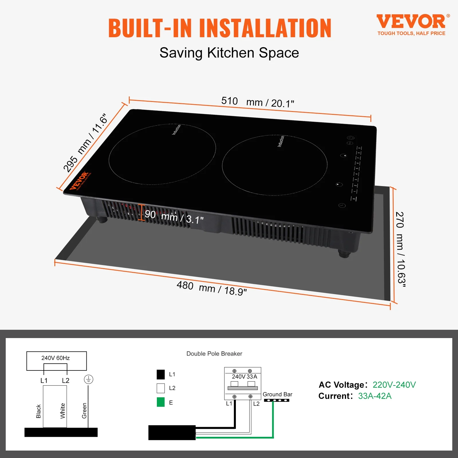 BENTISM 12 inch Electric Cooktop 2 Burners 1800W Stove Top Touch Control(12"/2 Burners/1800W)