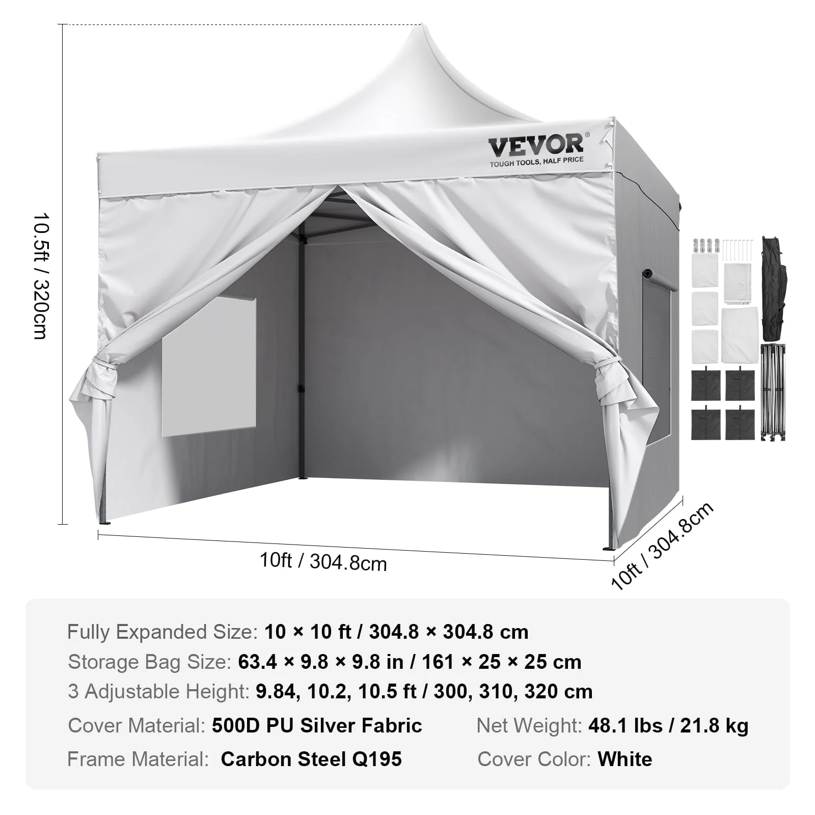 BENTISM 10x10 FT Pop up Canopy Tent with Removable Sidewalls, Outdoor Instant Canopies Portable Gazebo Wheeled Bag, UV Resistant Waterproof, Enclosed Canopy Tent Image 2