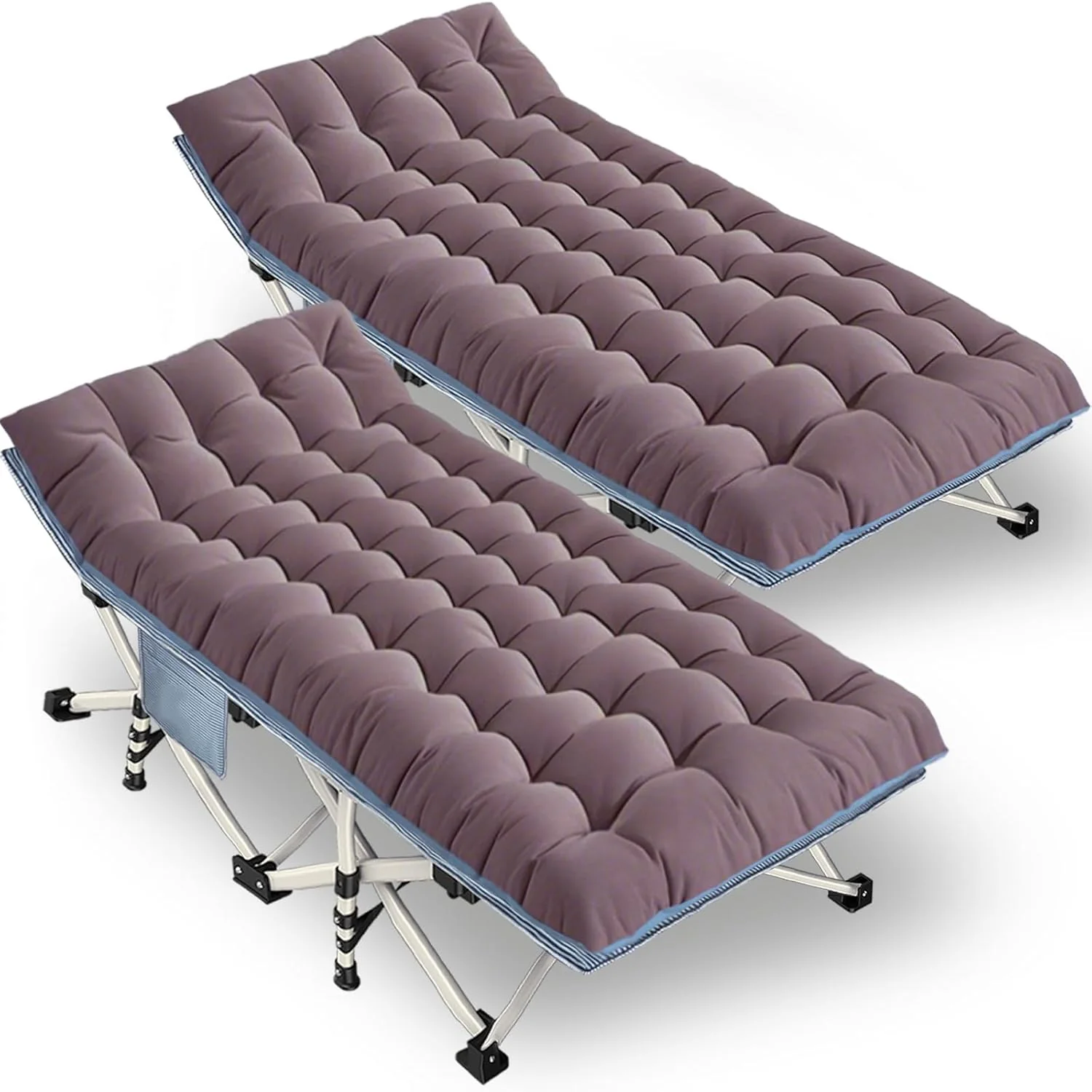 Lot de 2 lits de camp avec matelas, lits de couchage confortables, lits de camp pour adultes, lits pliants 2 places, lits de couchage robustes