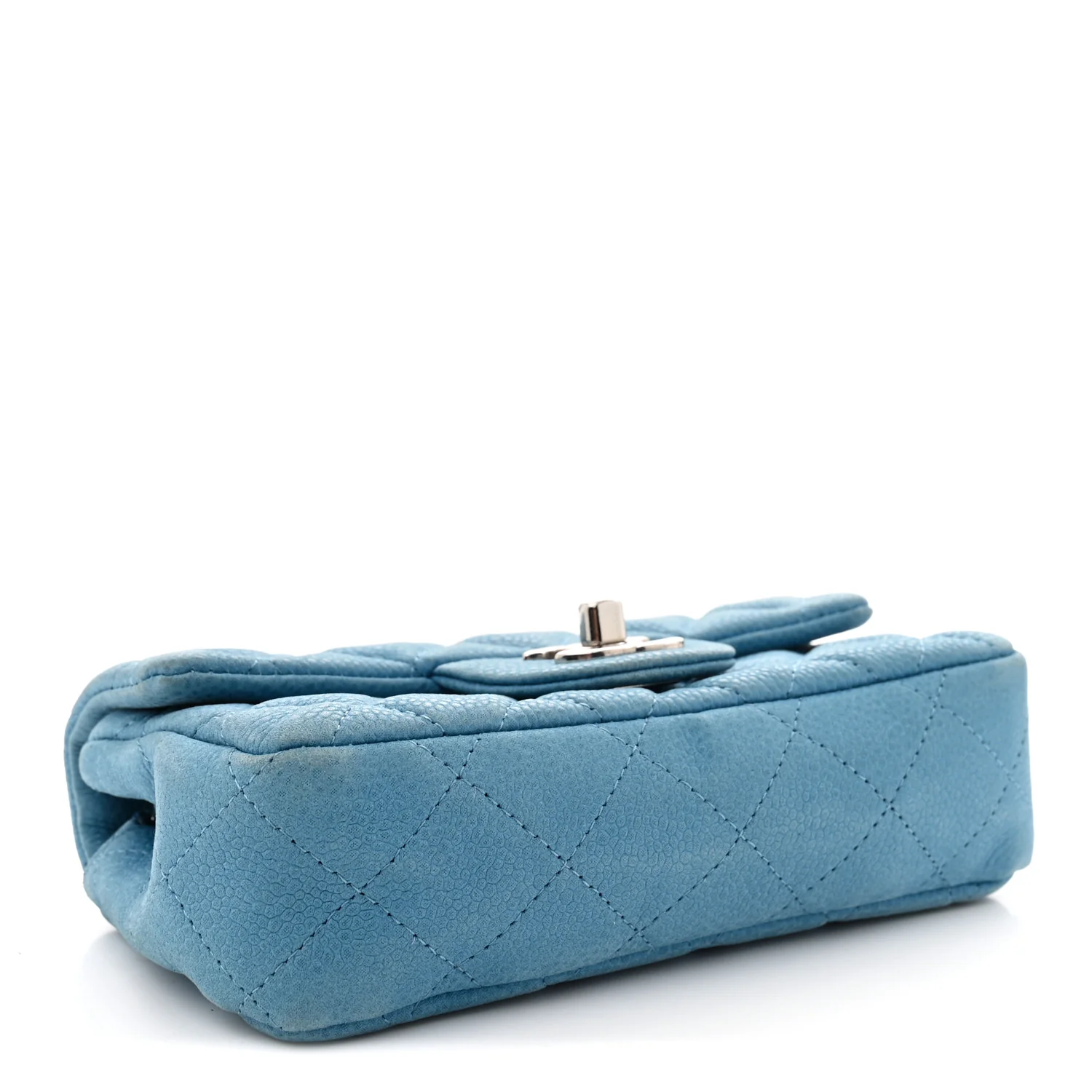Iridescent Caviar Quilted Extra Mini Flap Light Blue