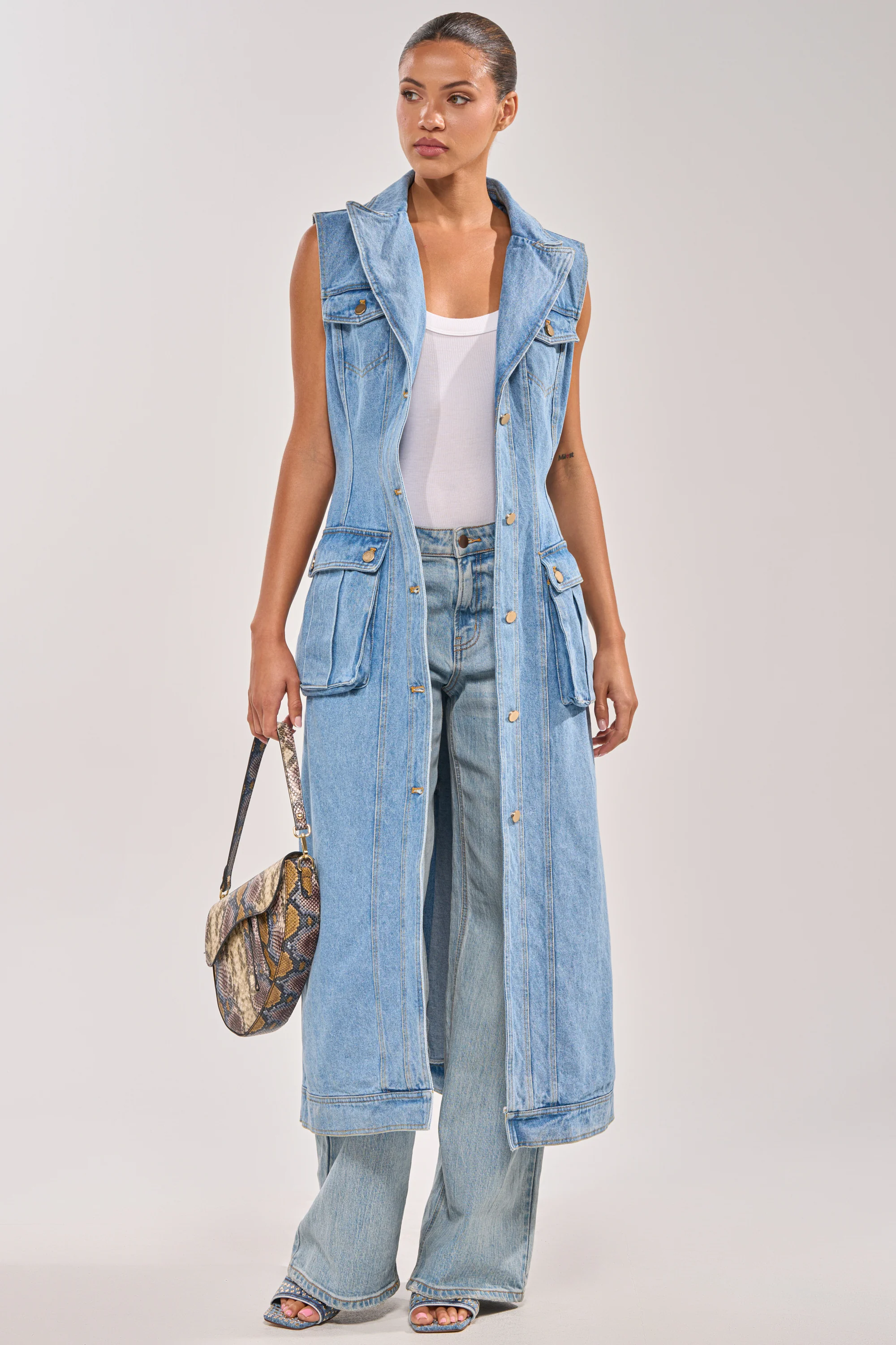 GOTTA DIP LONG DENIM VEST - Akira Store