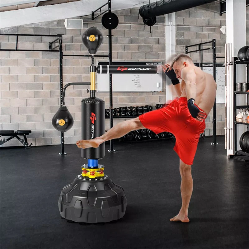 Eletriclife Boxing Speed Trainer Freestanding Punching Bag with 360° Spinning Bar & 2 Reflex Balls for Adults