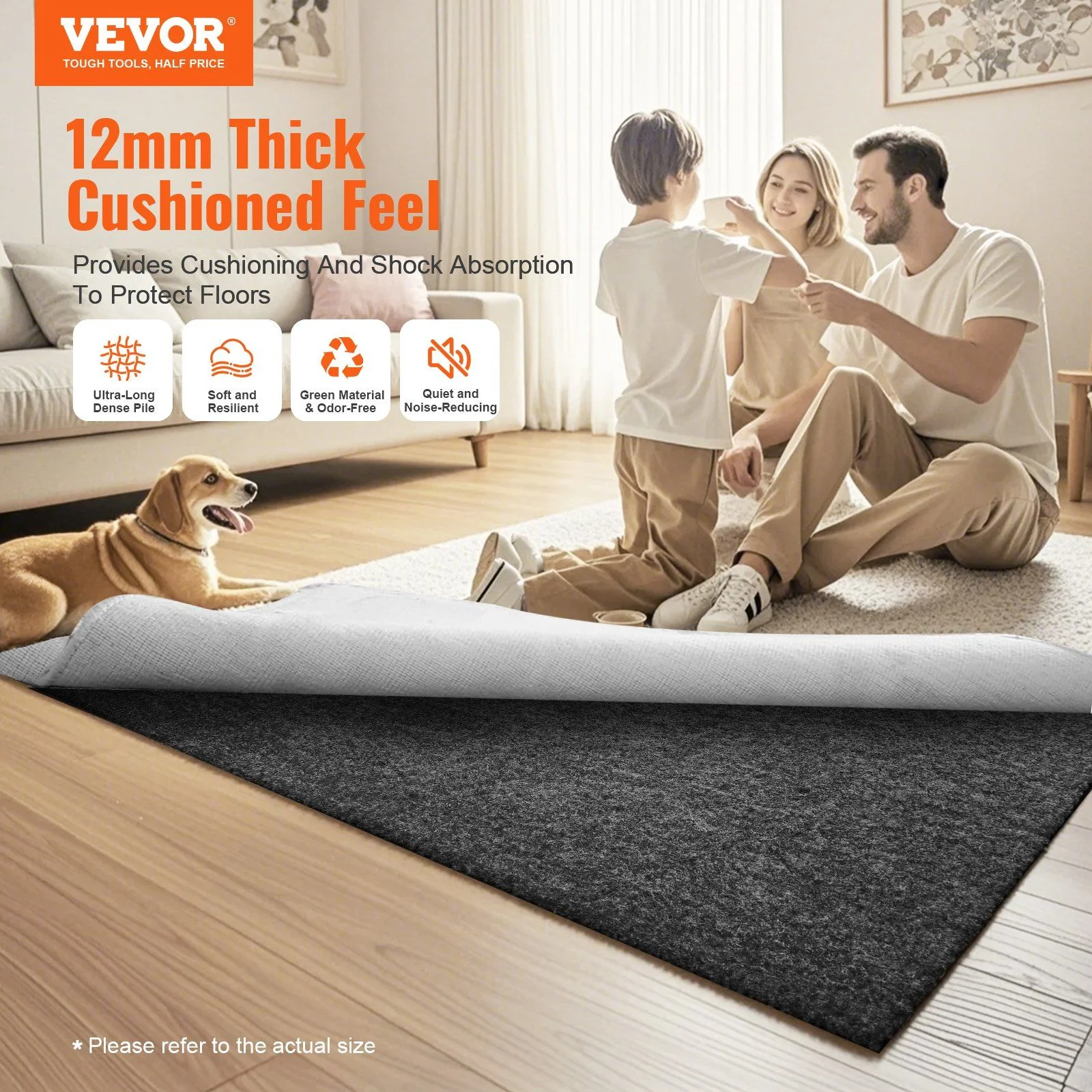 Extra Thick 0.47" Rug Pad Gripper 9x12 Feet - Slip-Proof Floor Protector for All Surfaces